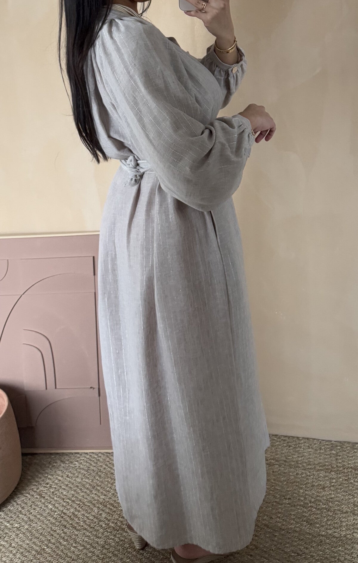 Modest Maxi shirt dress in a pin stripe linen blend- 4 shades
