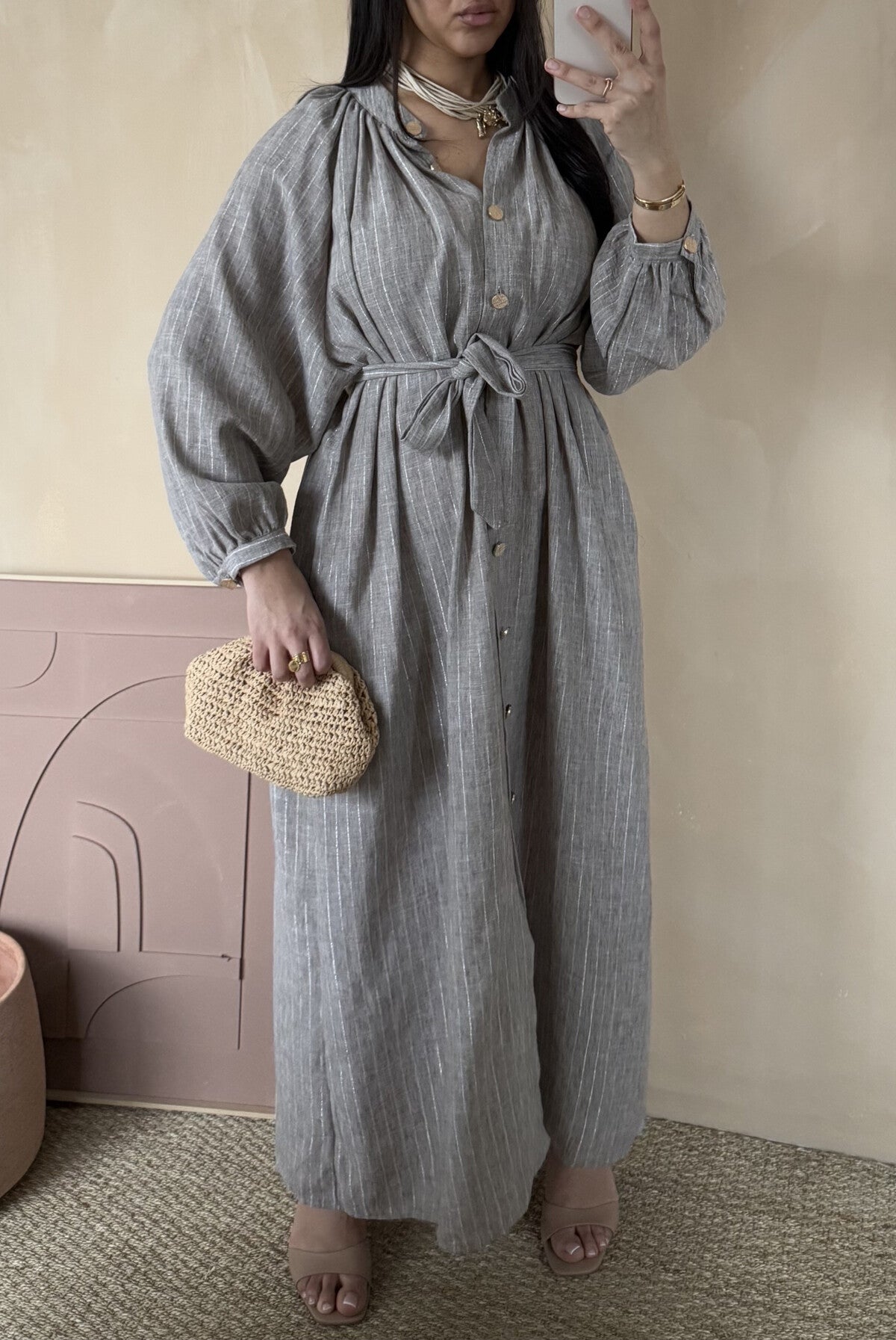 Modest Maxi shirt dress in a pin stripe linen blend- 4 shades