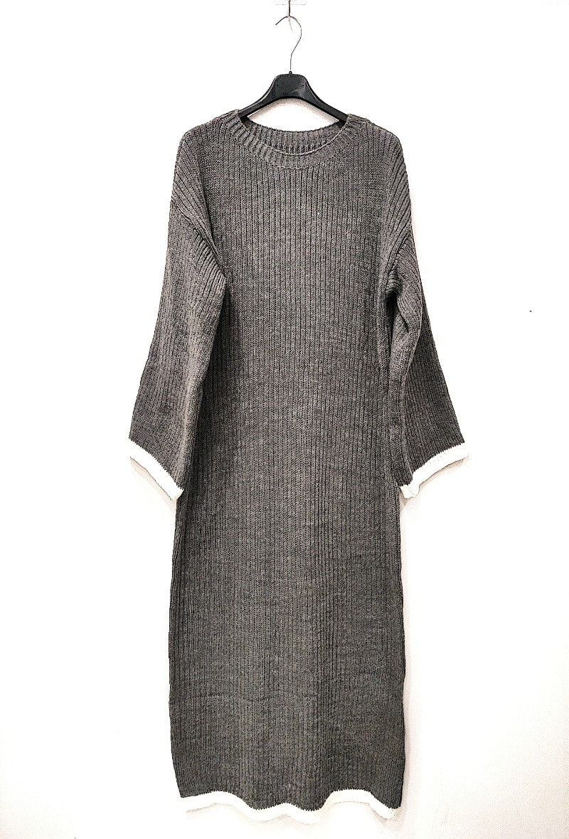 Winter knit dress with Trim Grey