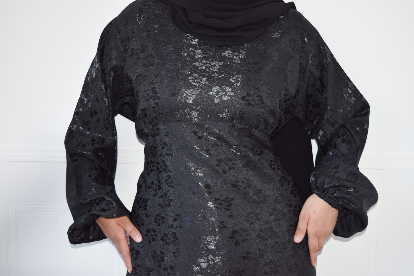 Hanan Black Jacquard Aline Abaya