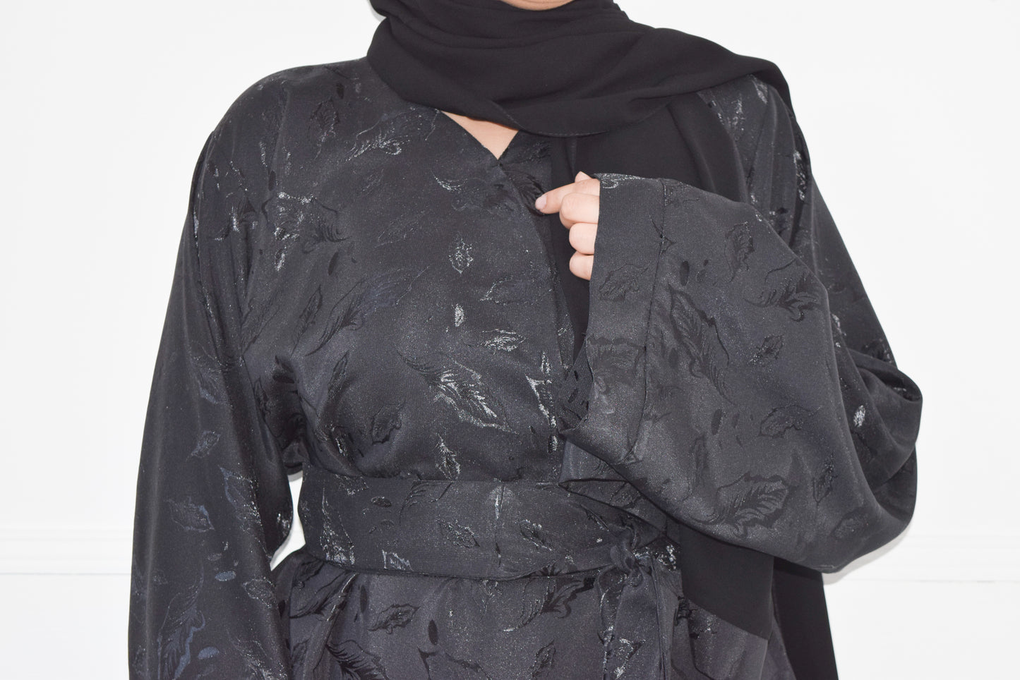 Amalia Black Jacquard Kimono Sleeve A-line Abaya