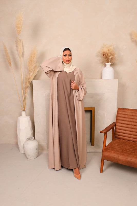 Hannah ribbed Open kimono Abaya Jacket Fawn