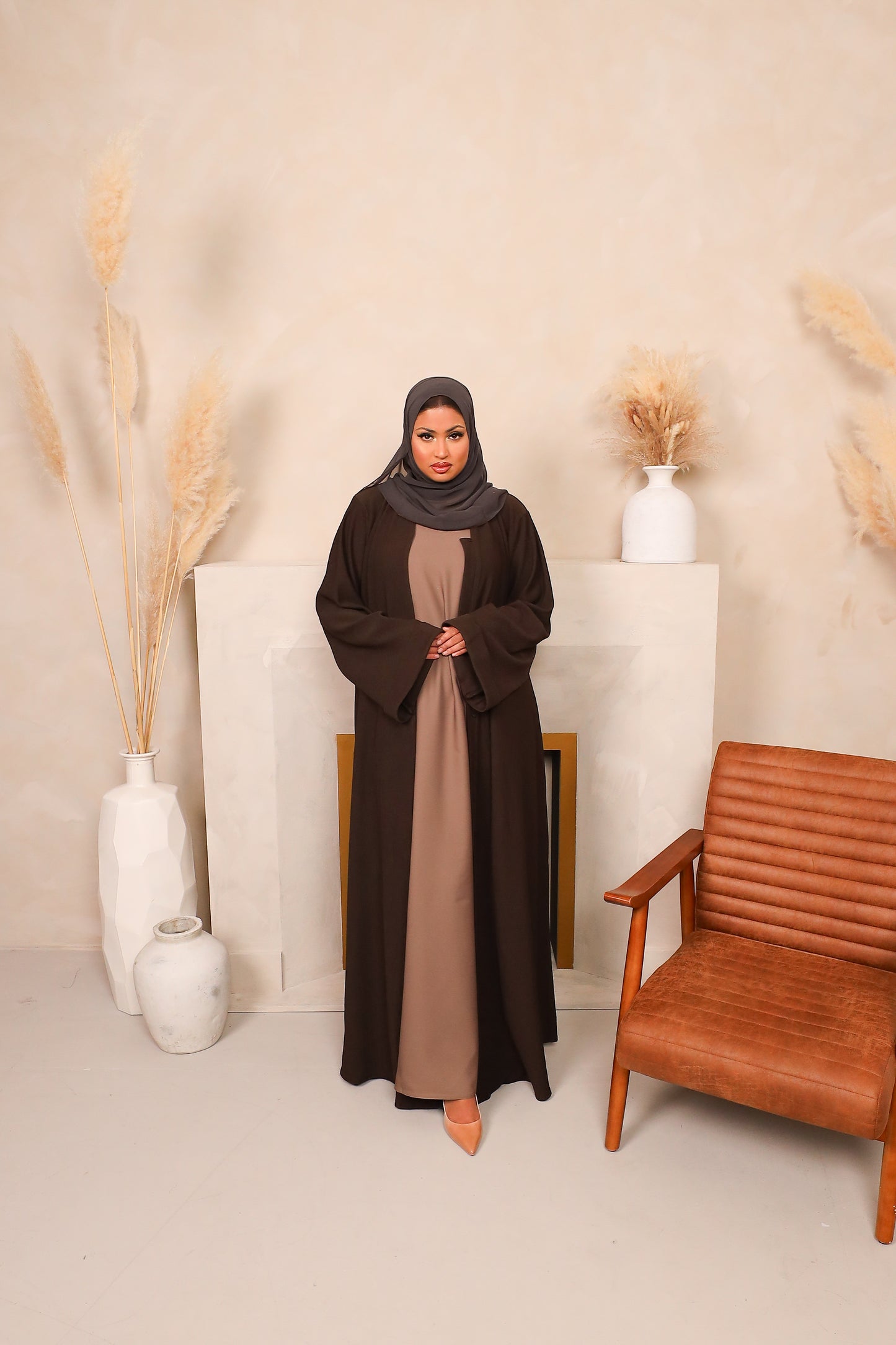 Hannah ribbed Open kimono Abaya Jacket Espresso