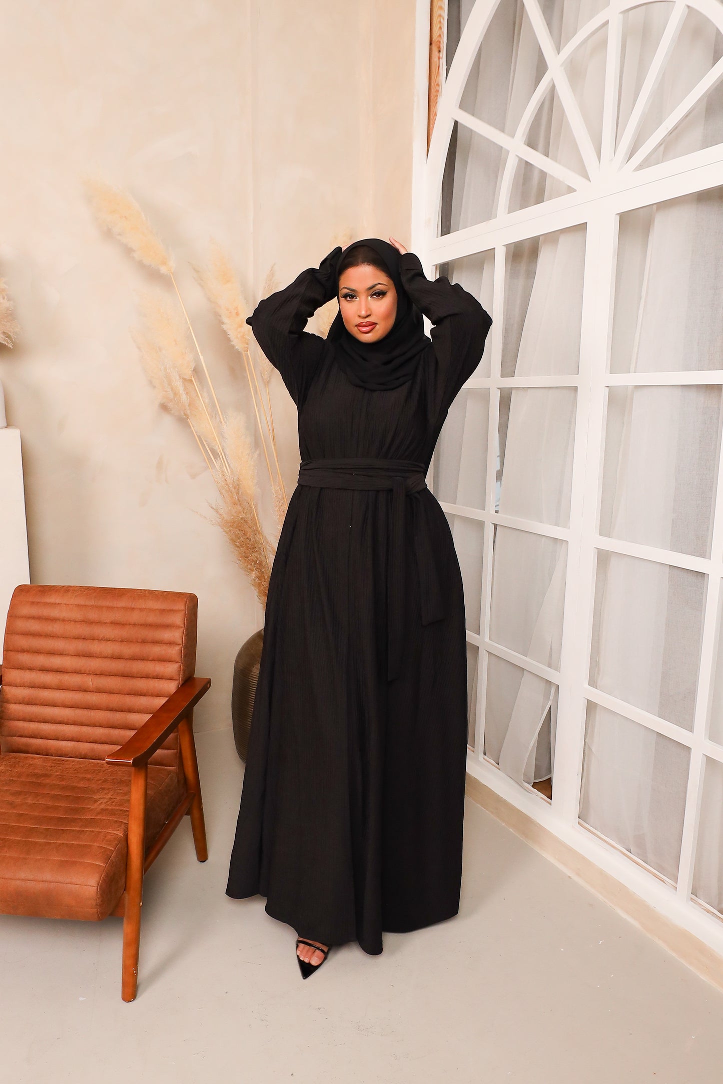 Zaiba textured Open A-line Abaya Jacket in Black