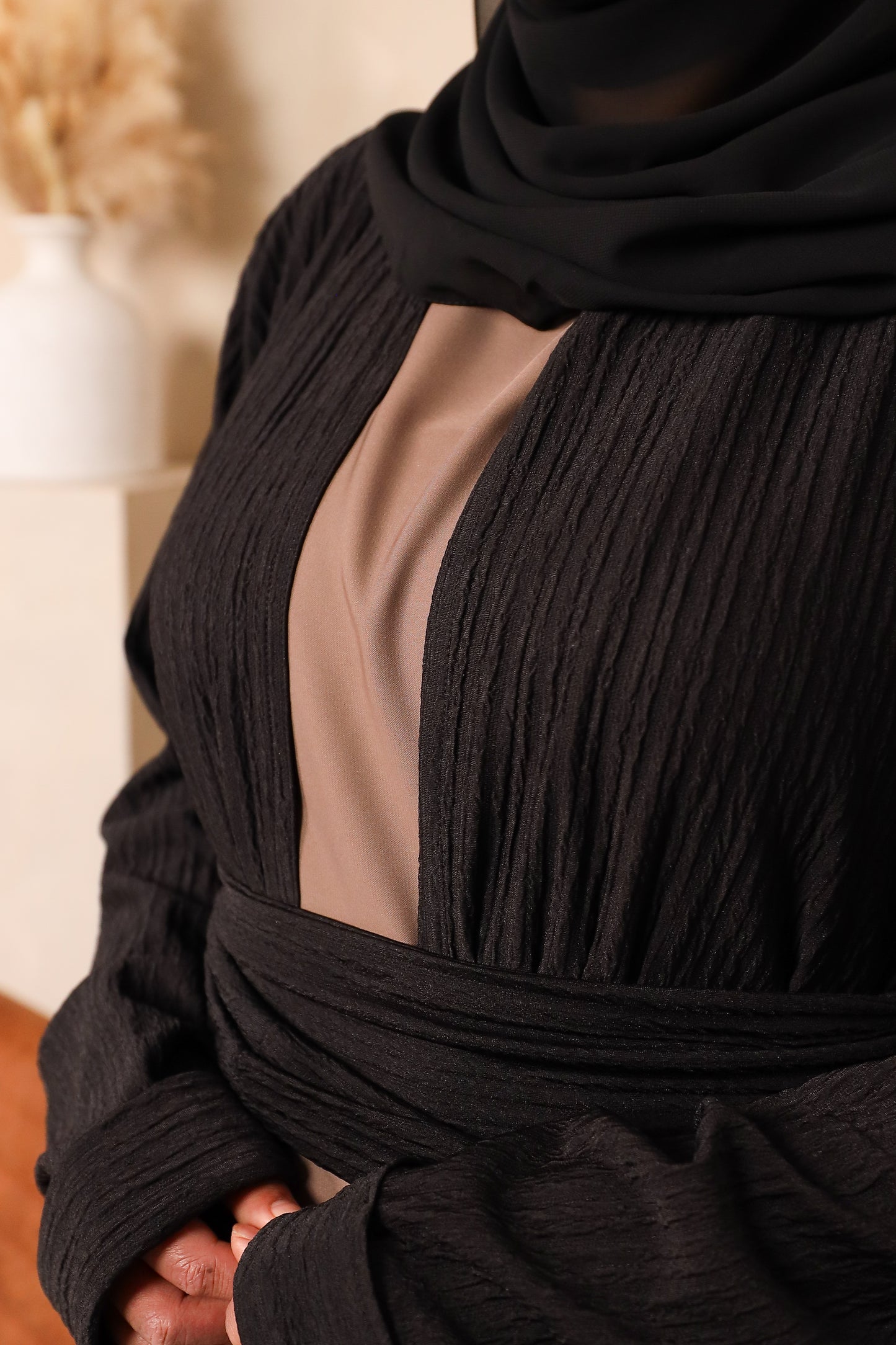 Zaiba textured Open A-line Abaya Jacket in Black