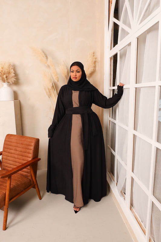 Zaiba textured Open A-line Abaya Jacket in Black