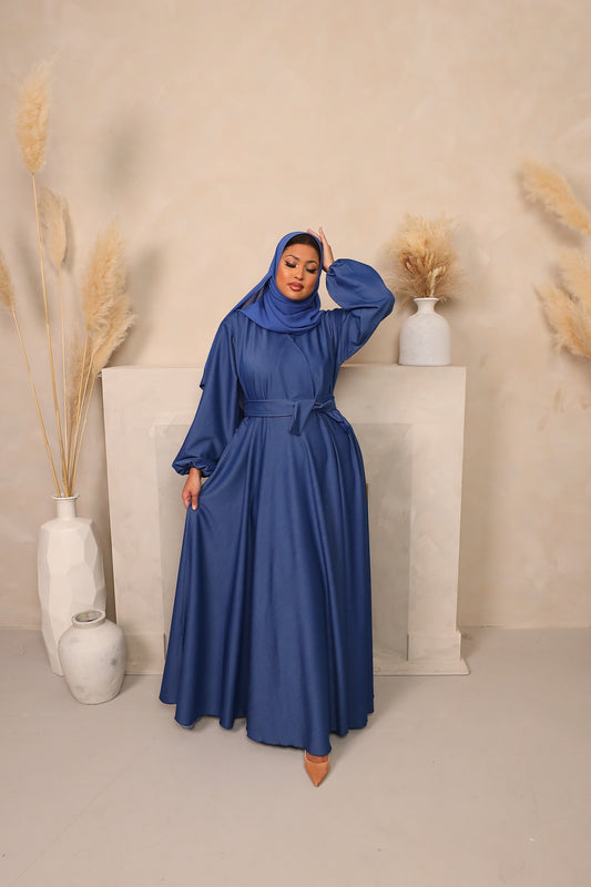 Denim Blue Amal wrap flare maxi Abaya