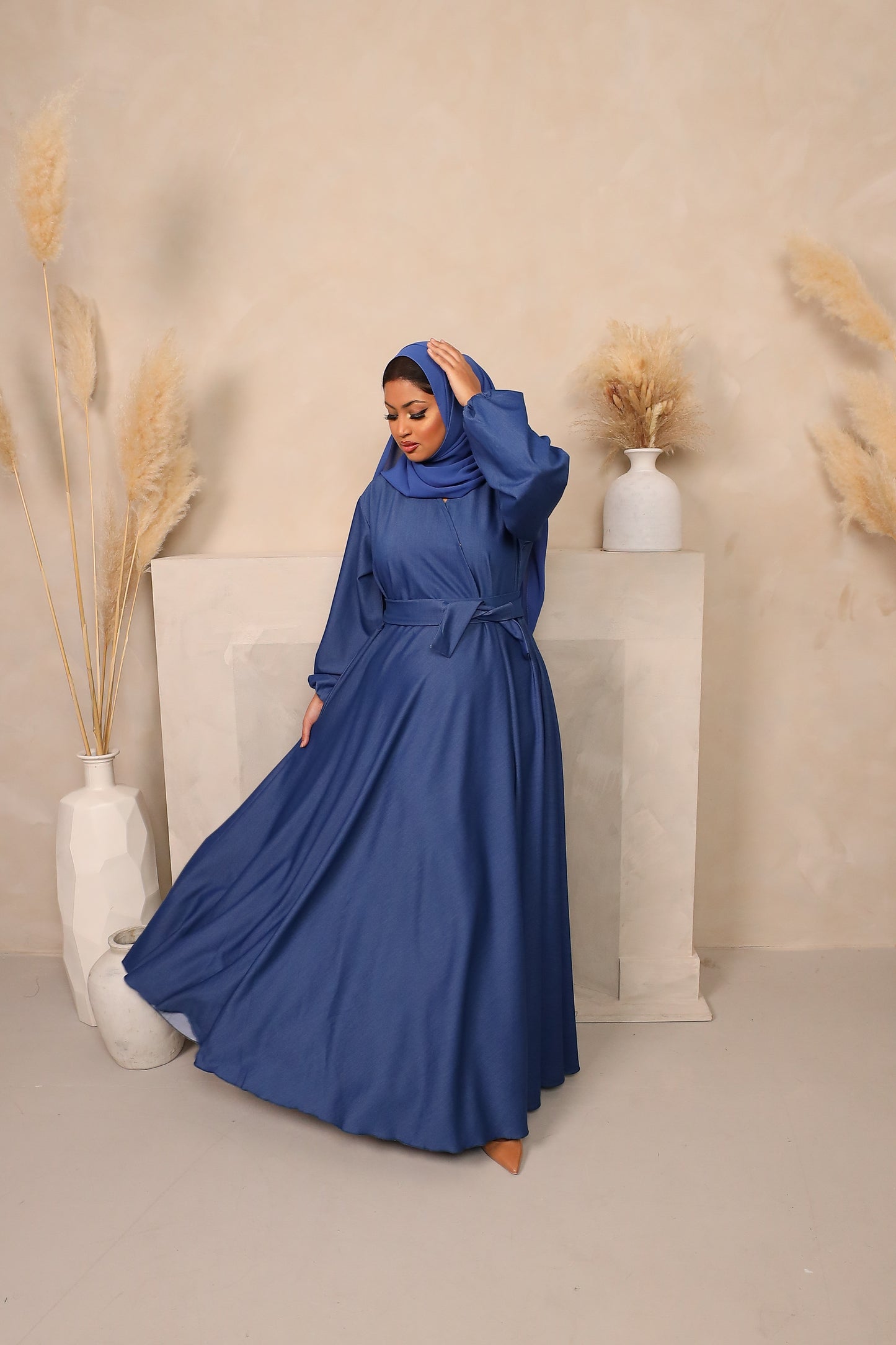 Denim Blue Amal wrap flare maxi Abaya