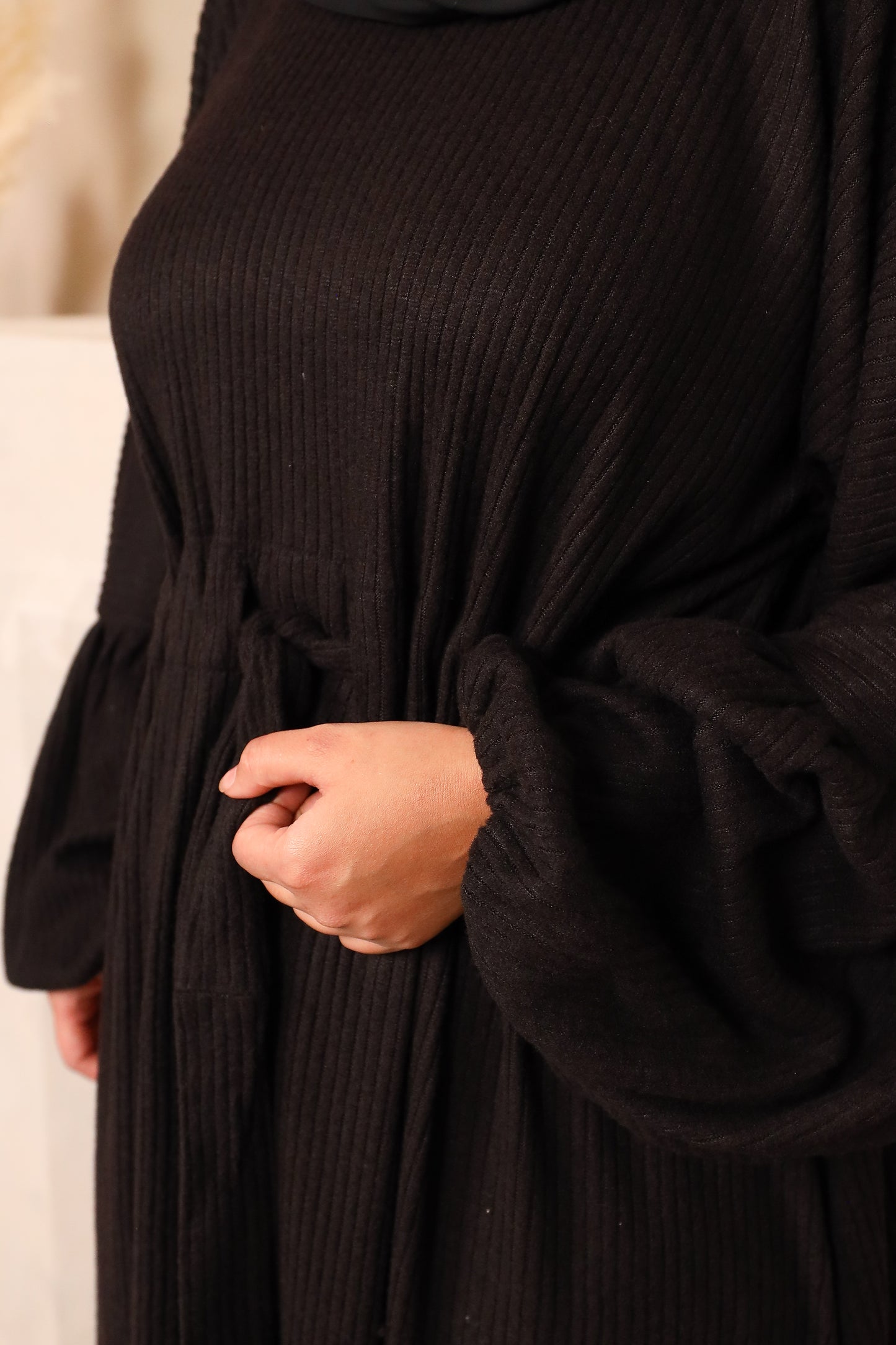 Baria Bubble Sleeve Abaya Jersey knit in Black