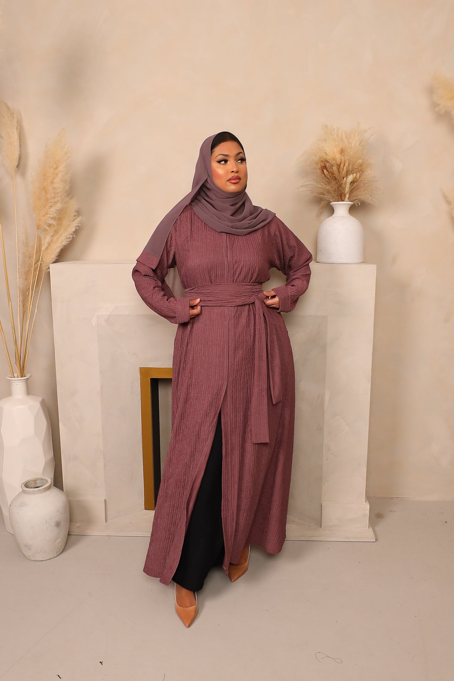 Zaiba textured Open A-line Abaya Jacket in Heather