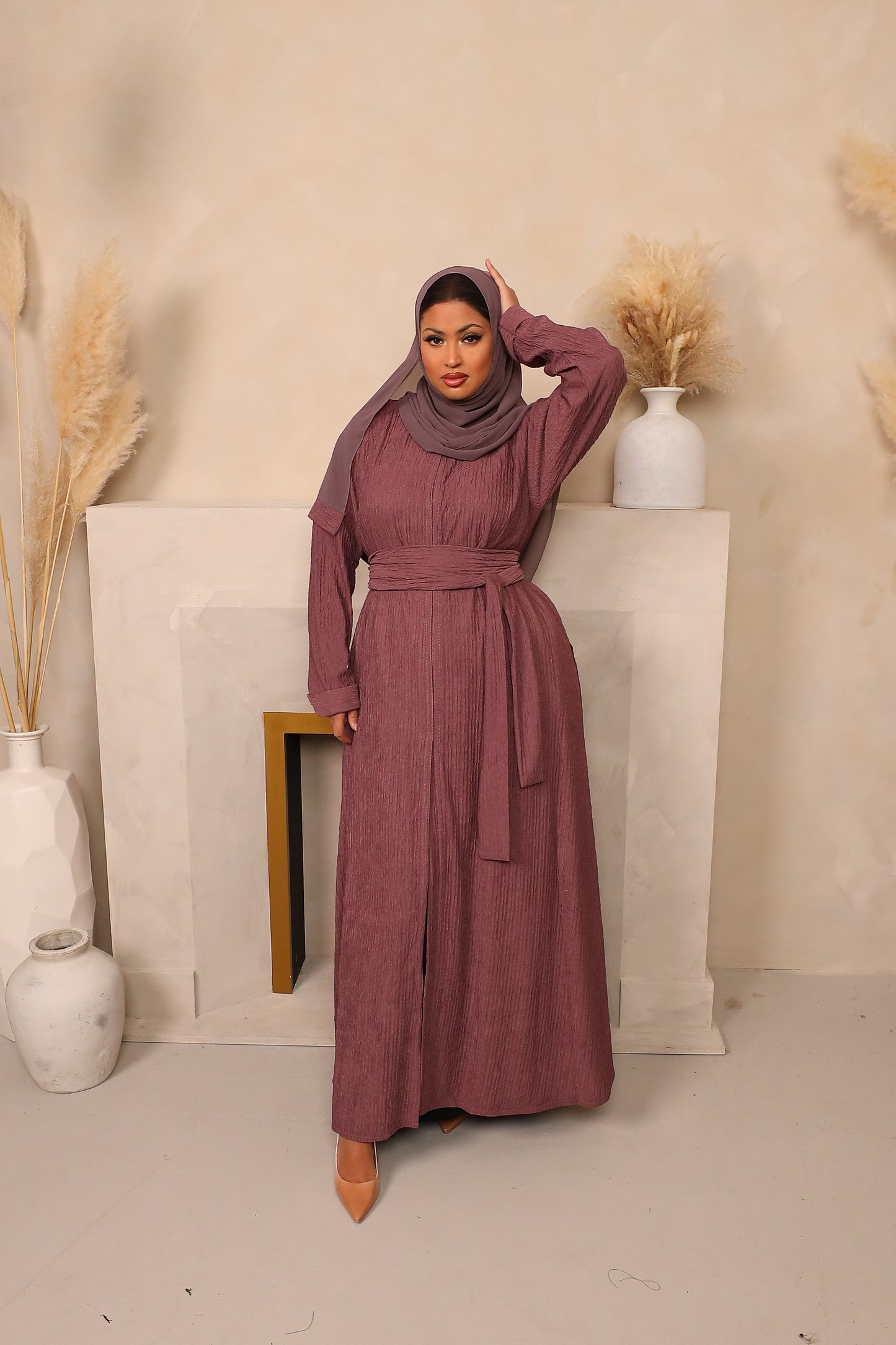 Zaiba textured Open A-line Abaya Jacket in Heather