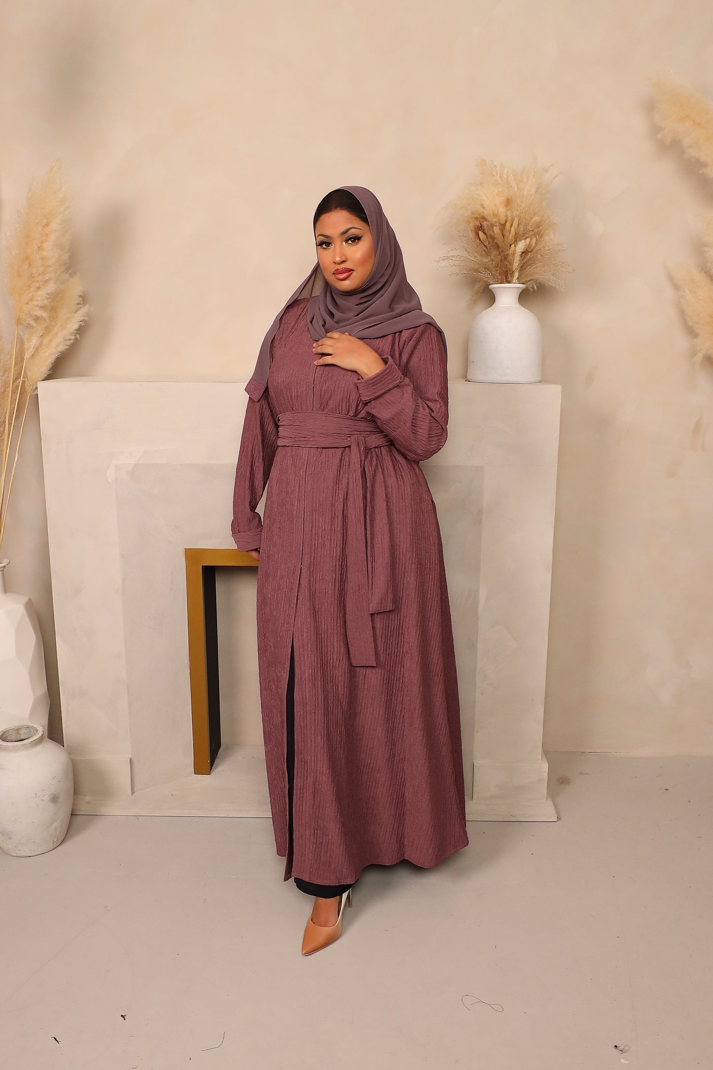 Zaiba textured Open A-line Abaya Jacket in Heather