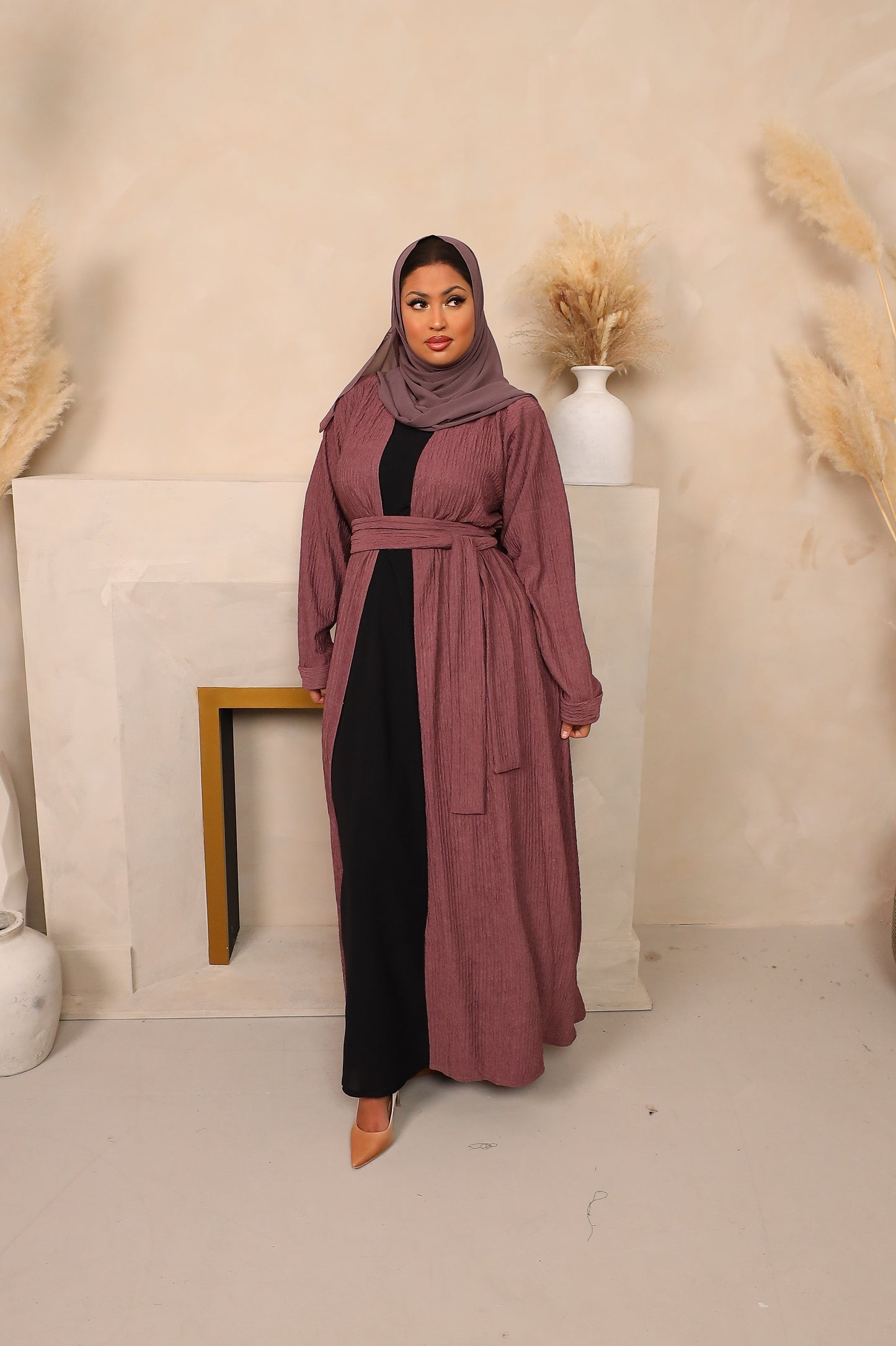 Zaiba textured Open A-line Abaya Jacket in Heather