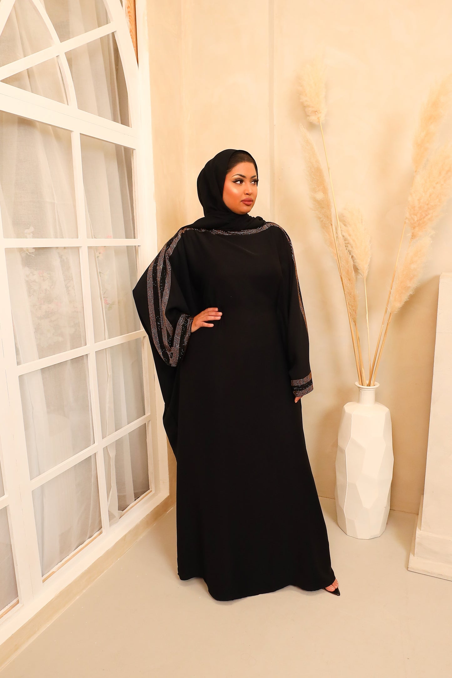 Nihal Modest Batwing Abaya in embellished Black