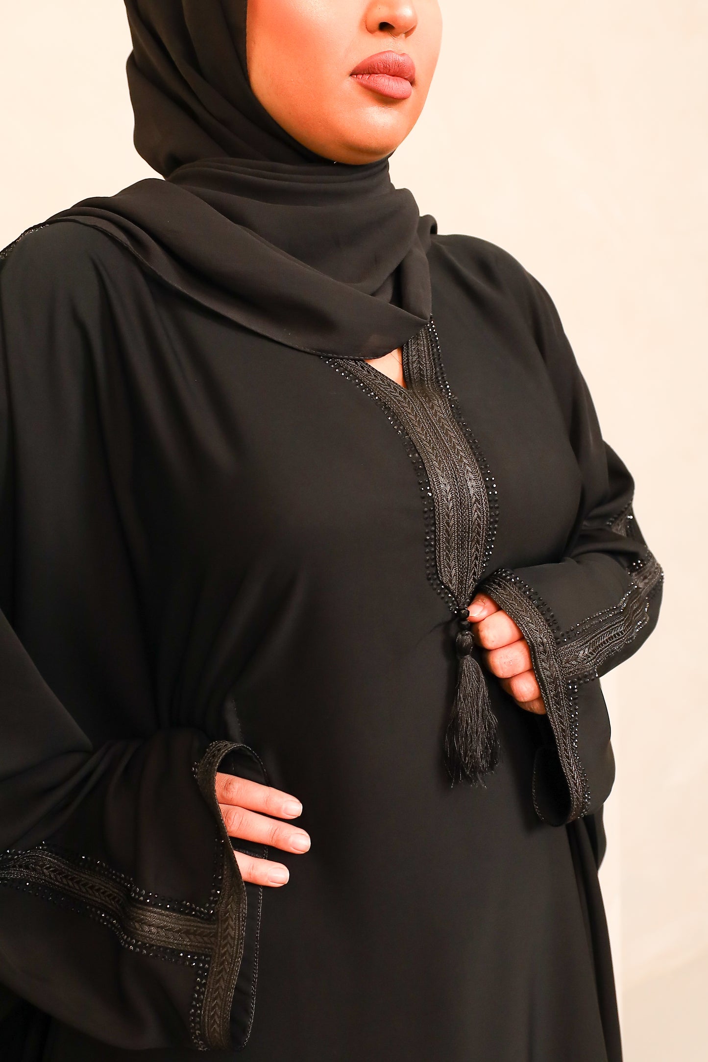 Hayat embellished Kurta Batwing Farasha Abaya in Midnight Black