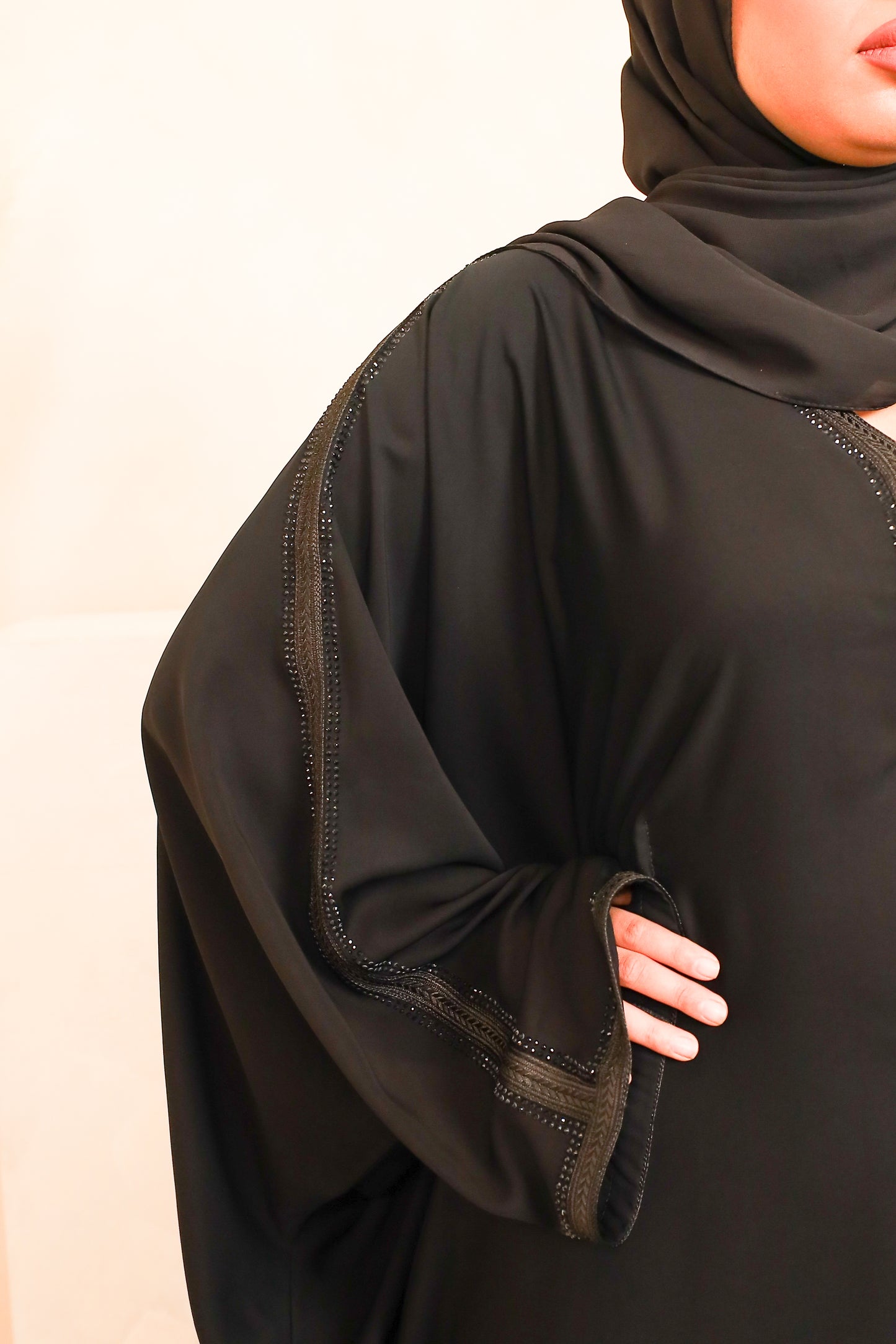 Hayat embellished Kurta Batwing Farasha Abaya in Midnight Black