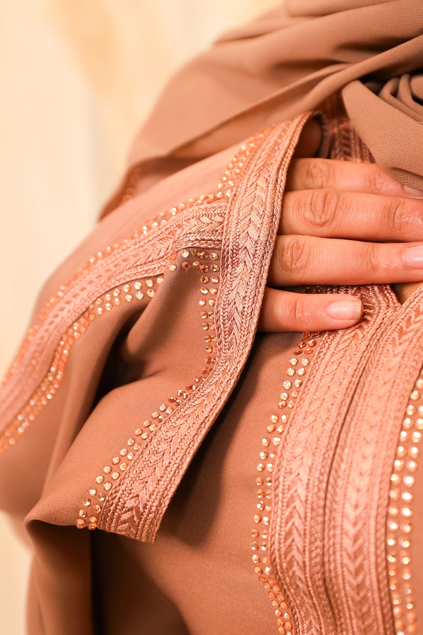 Hayat embellished Kurta Batwing Farasha Abaya in taupe Blush