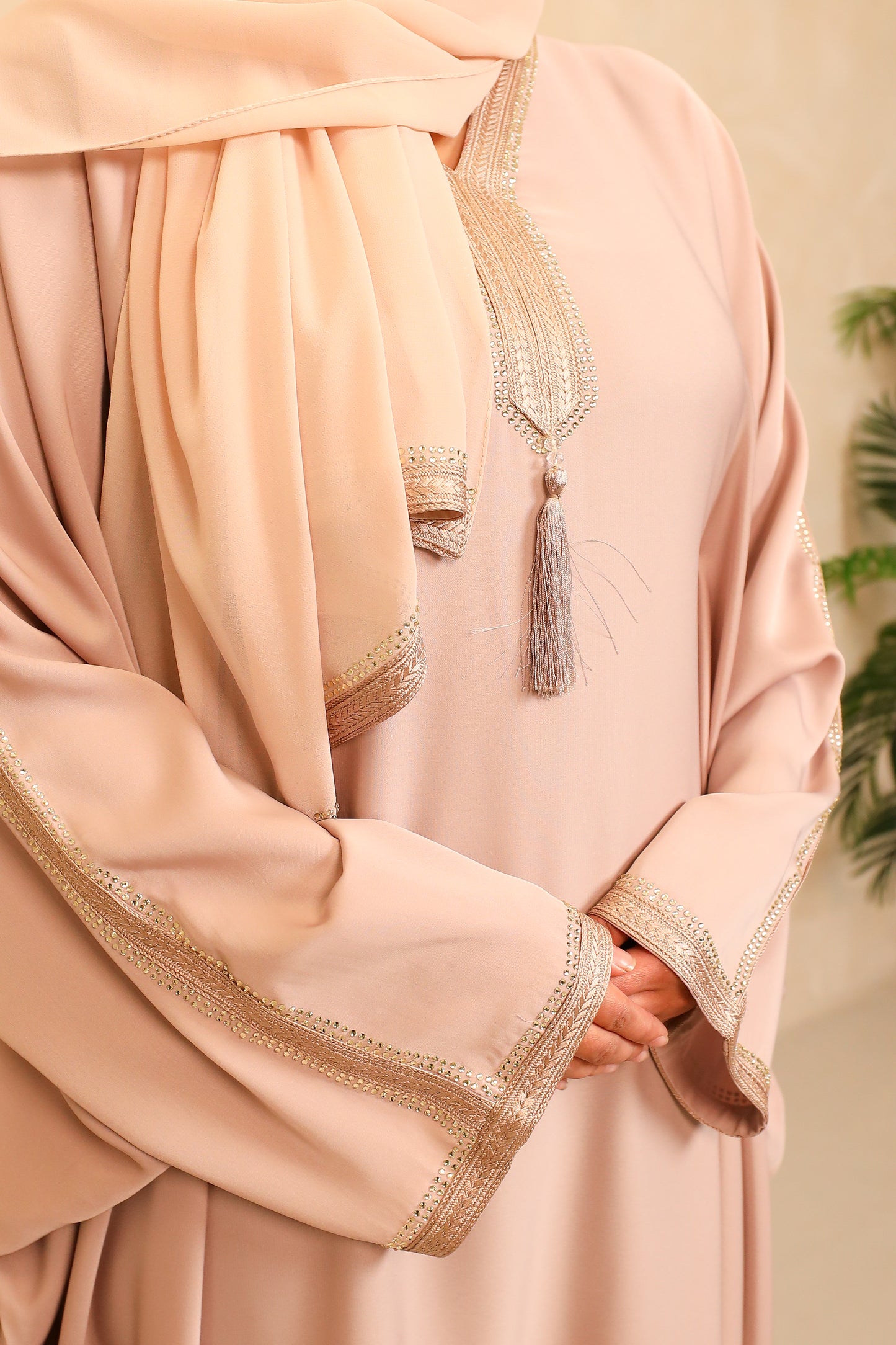 Hayat embellished Kurta Batwing Farasha Abaya in Creamy Beige