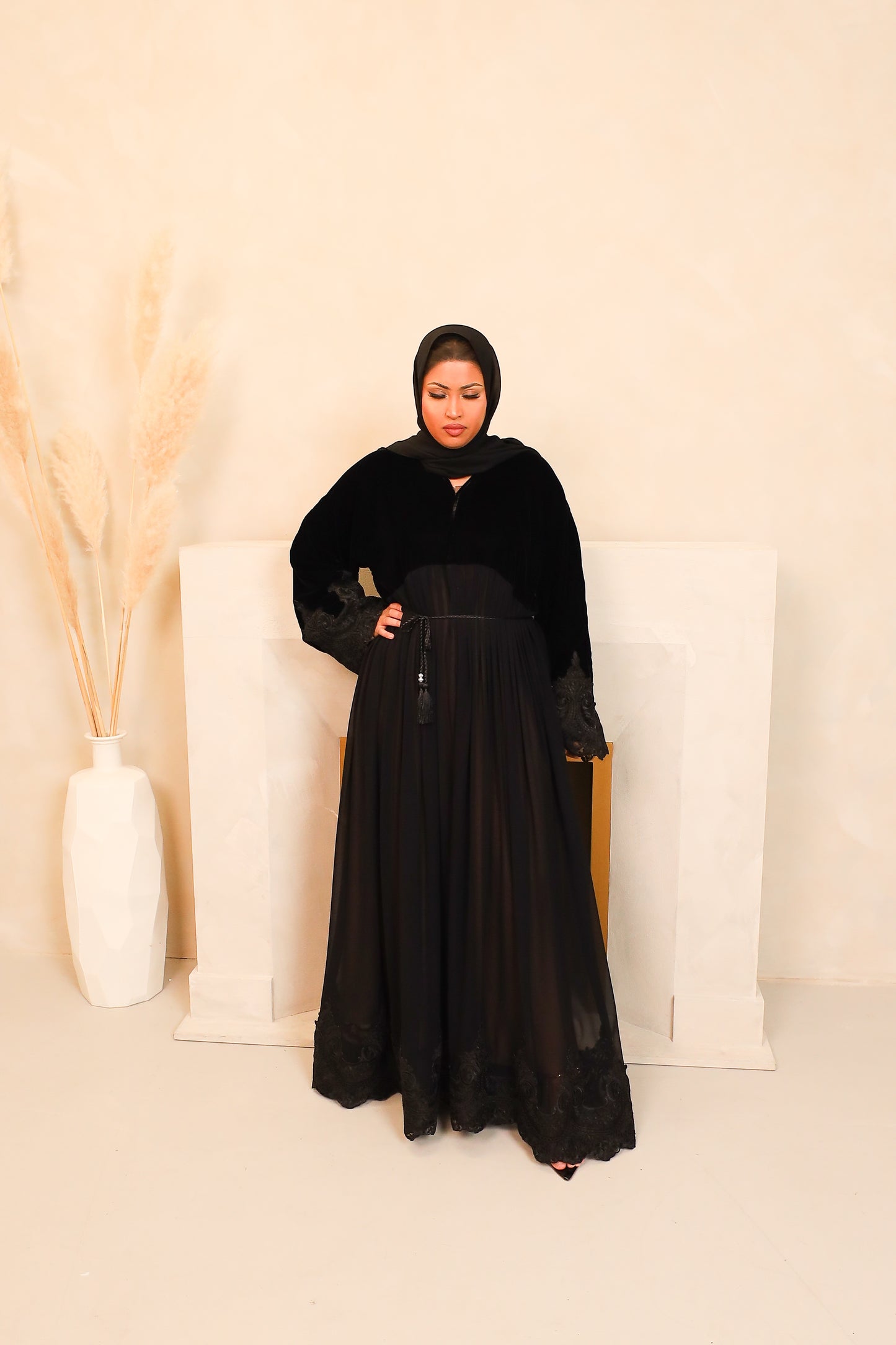 Regal Laced Black Velvet and Chiffon Jacket