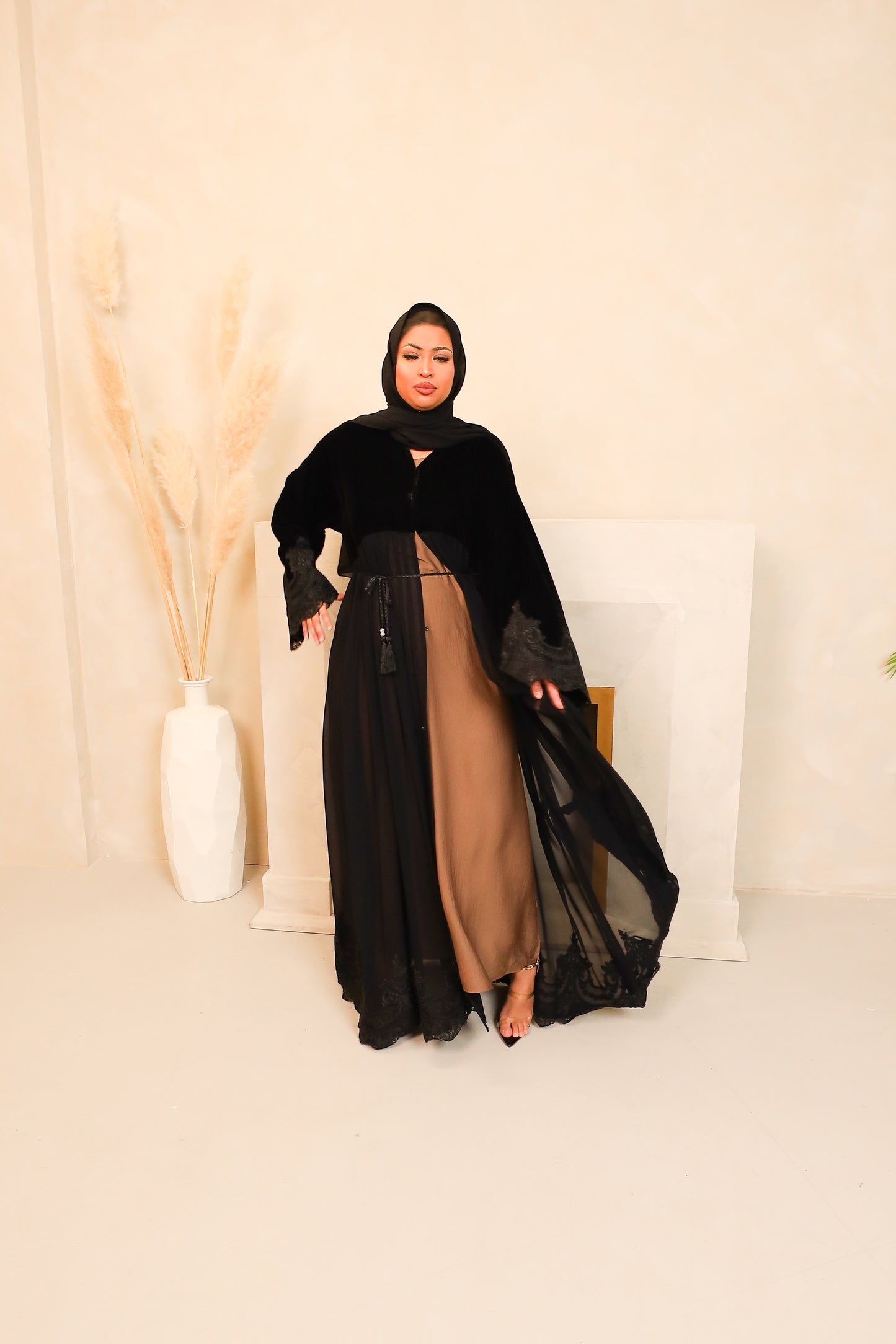 Regal Laced Black Velvet and Chiffon Jacket