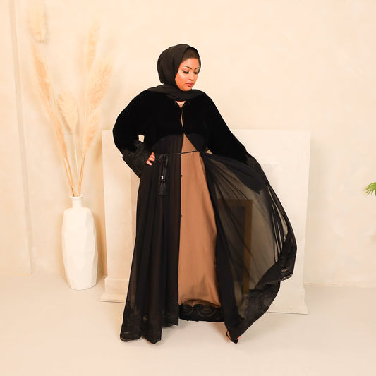 Regal Laced Black Velvet and Chiffon Jacket