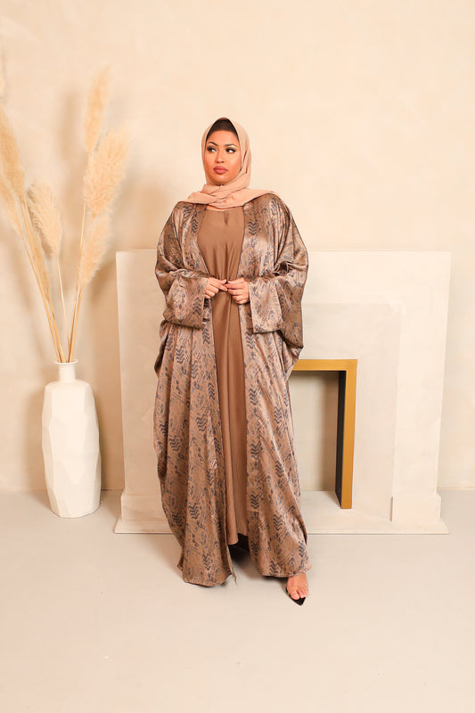 Zahra Batwing Farasha Open Jacket Abaya with inner in Tribal prints Blues-  4 piece set