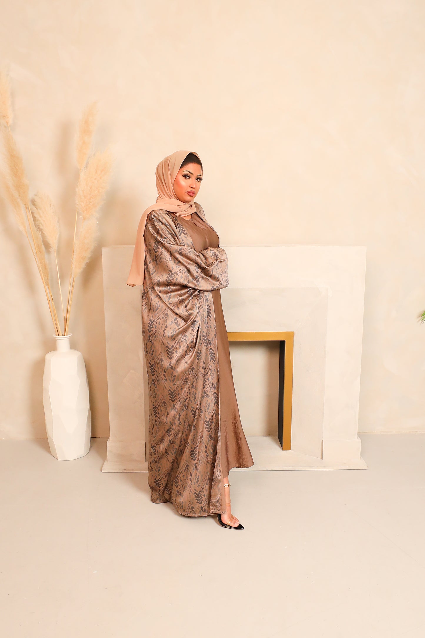 Zahra Batwing Farasha Open Jacket Abaya with inner in Tribal prints Blues-  4 piece set