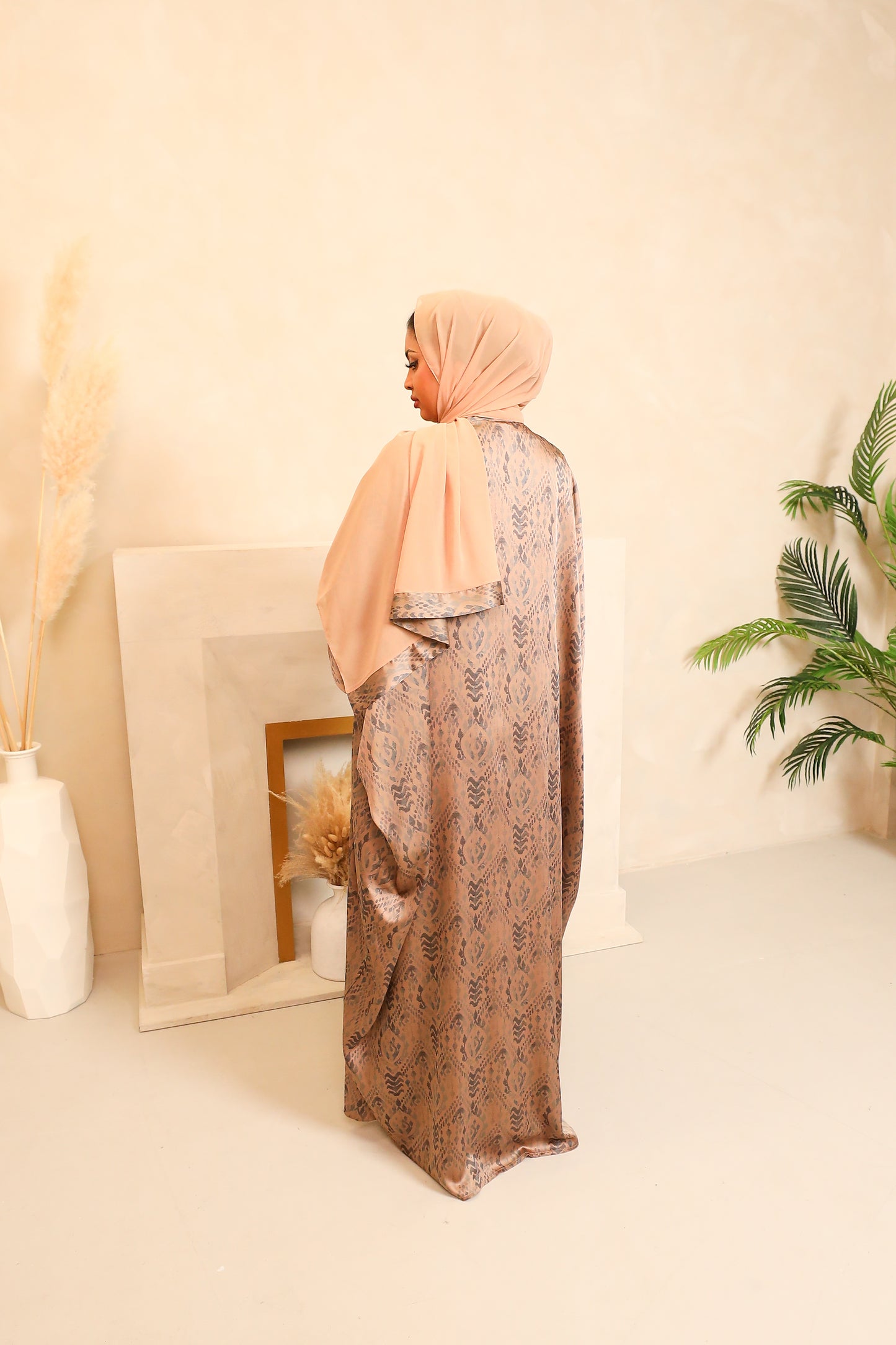 Zahra Batwing Farasha Open Jacket Abaya with inner in Tribal prints Blues-  4 piece set