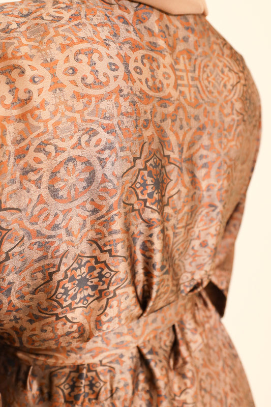 Zahra Batwing Farasha Open Jacket Abaya with inner in a Navy Moroccan floral print -  4 piece set