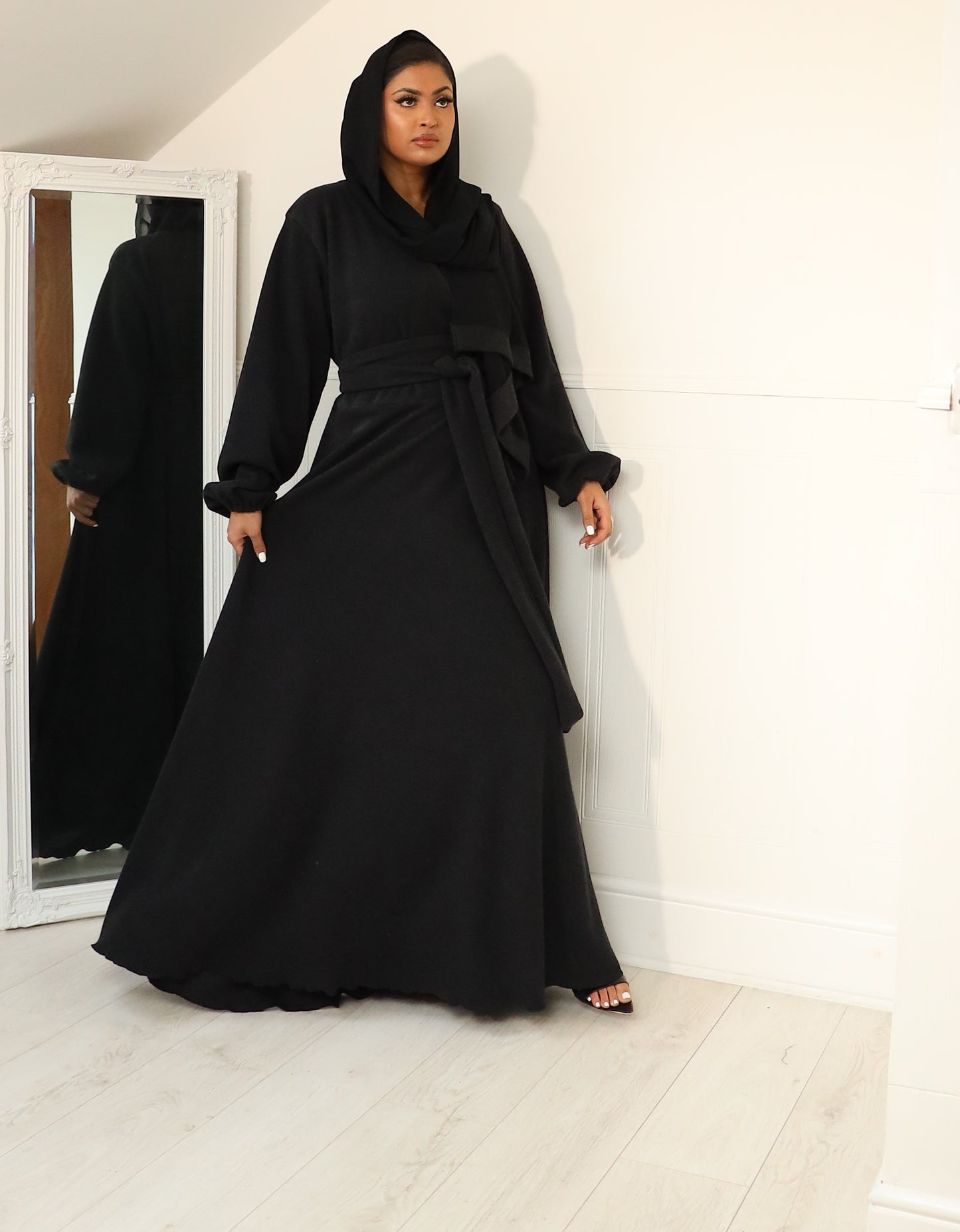 Amal Abaya knit Jersey : Black Ribbed