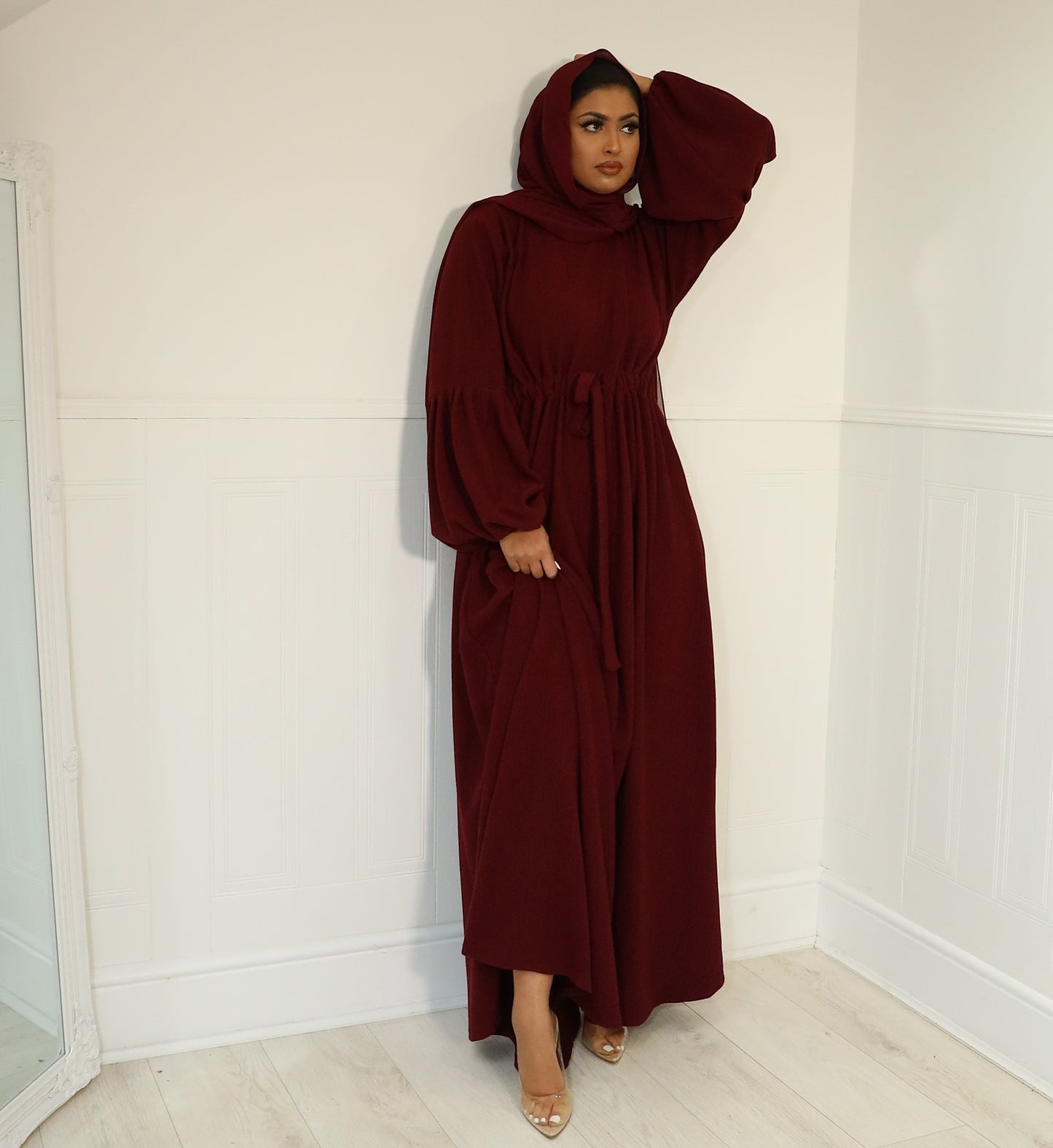 Baria Bubble Sleeve Abaya Jersey knit: Maroon