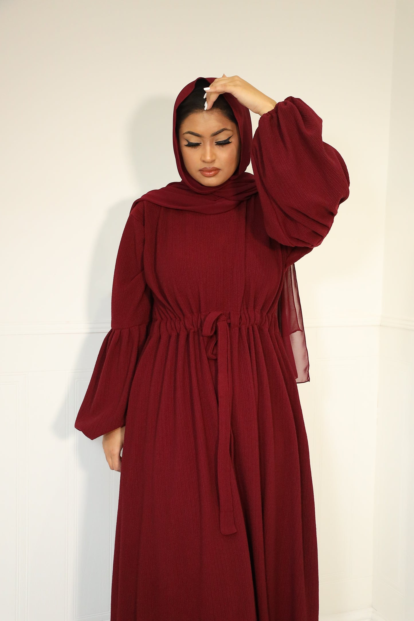 Baria Bubble Sleeve Abaya Jersey knit: Maroon