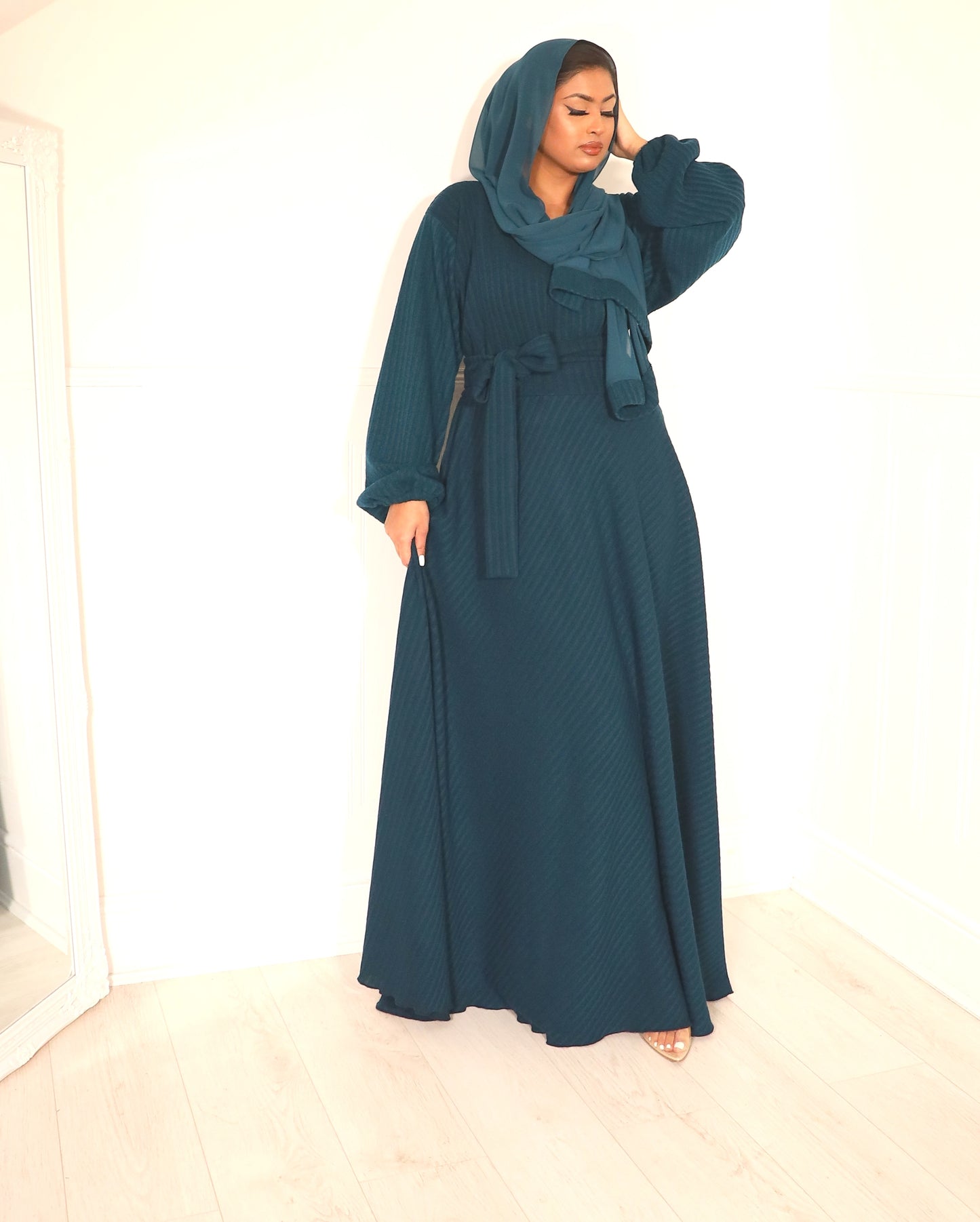 Amal Abaya knit Jersey : Teal Green Ribbed