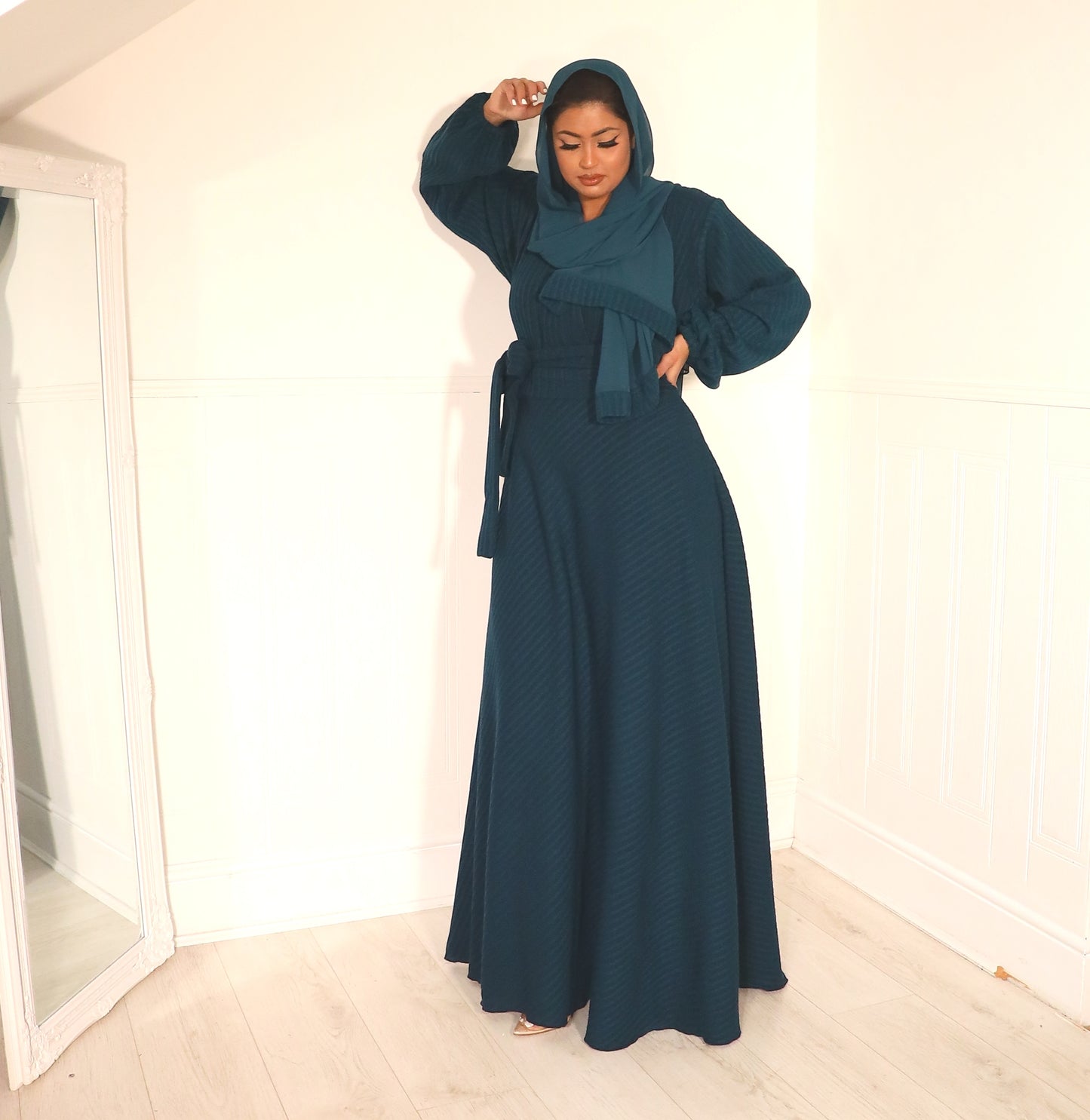 Amal Abaya knit Jersey : Teal Green Ribbed