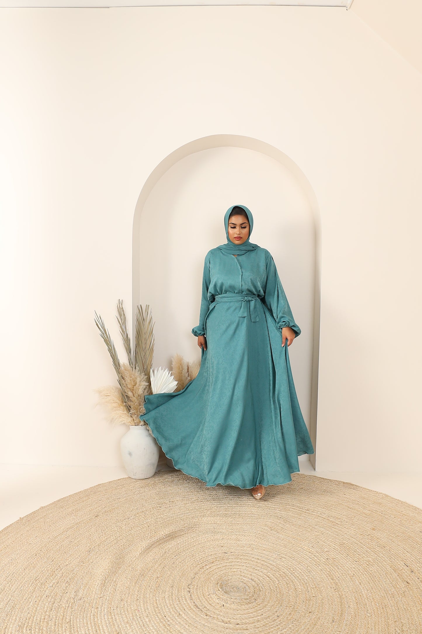 Amal Abaya Duck Egg Mint Jacquard