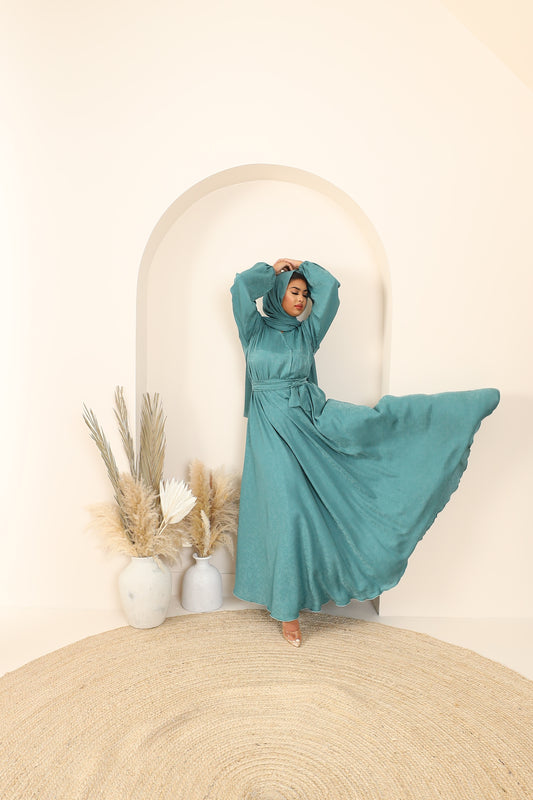 Amal Abaya Duck Egg Mint Jacquard