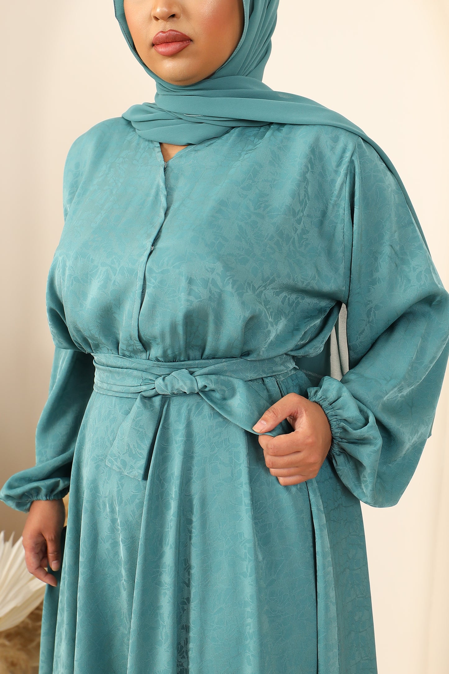 Amal Abaya Duck Egg Mint Jacquard