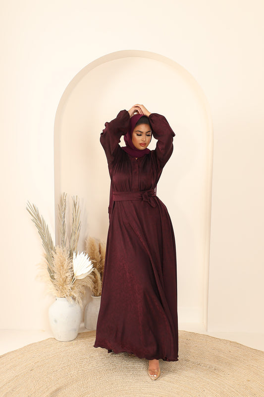 Ainaz Abaya Dark Plum Jacquard