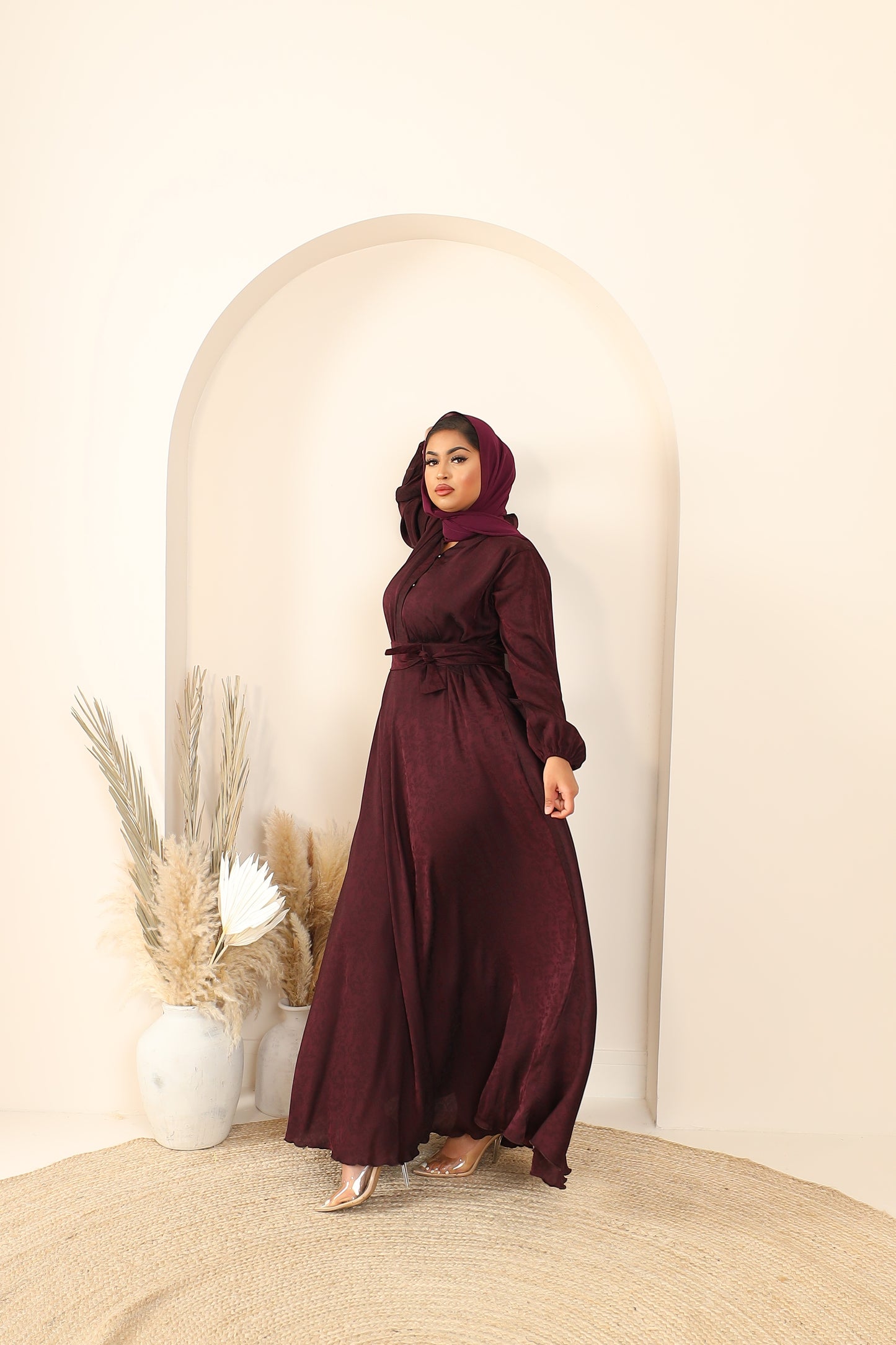 Ainaz Abaya Dark Plum Jacquard