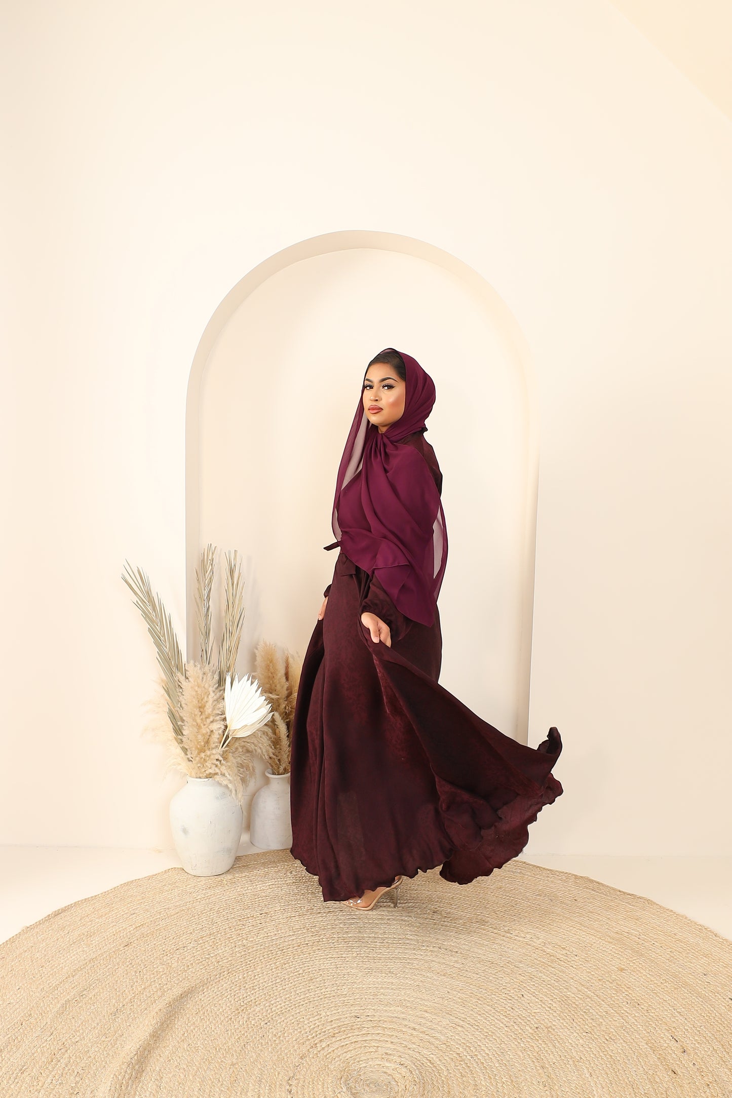 Ainaz Abaya Dark Plum Jacquard