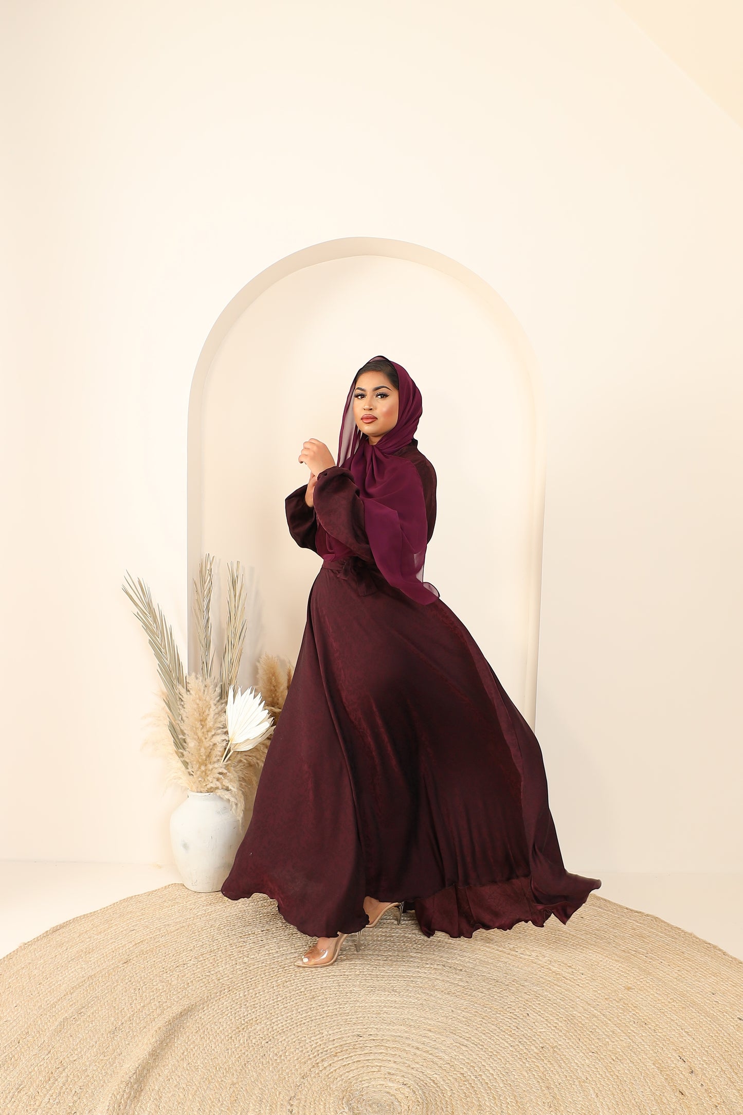 Ainaz Abaya Dark Plum Jacquard