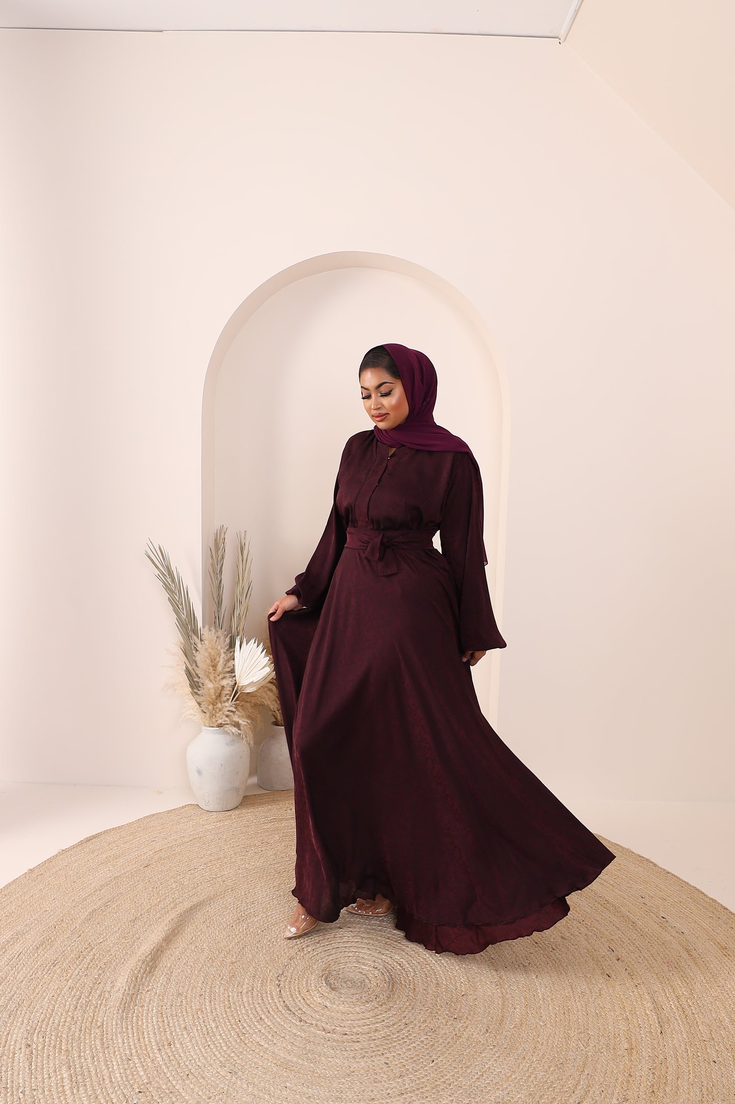 Ainaz Abaya Dark Plum Jacquard