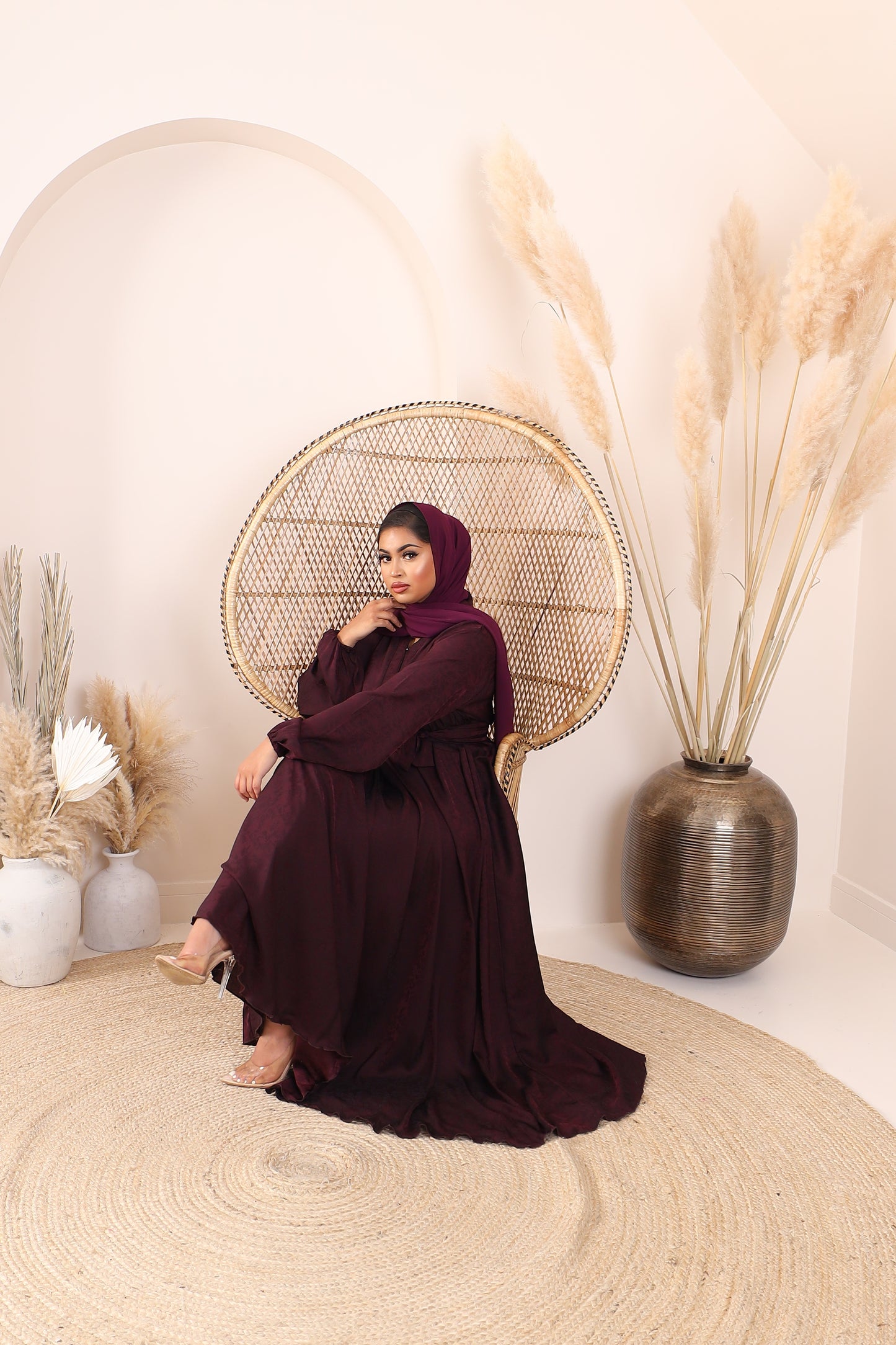 Ainaz Abaya Dark Plum Jacquard