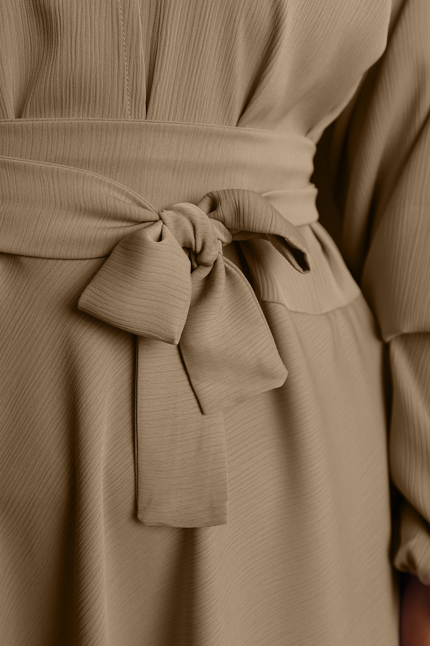 Amal wrap flare abaya Taupe in Fine Crinkle