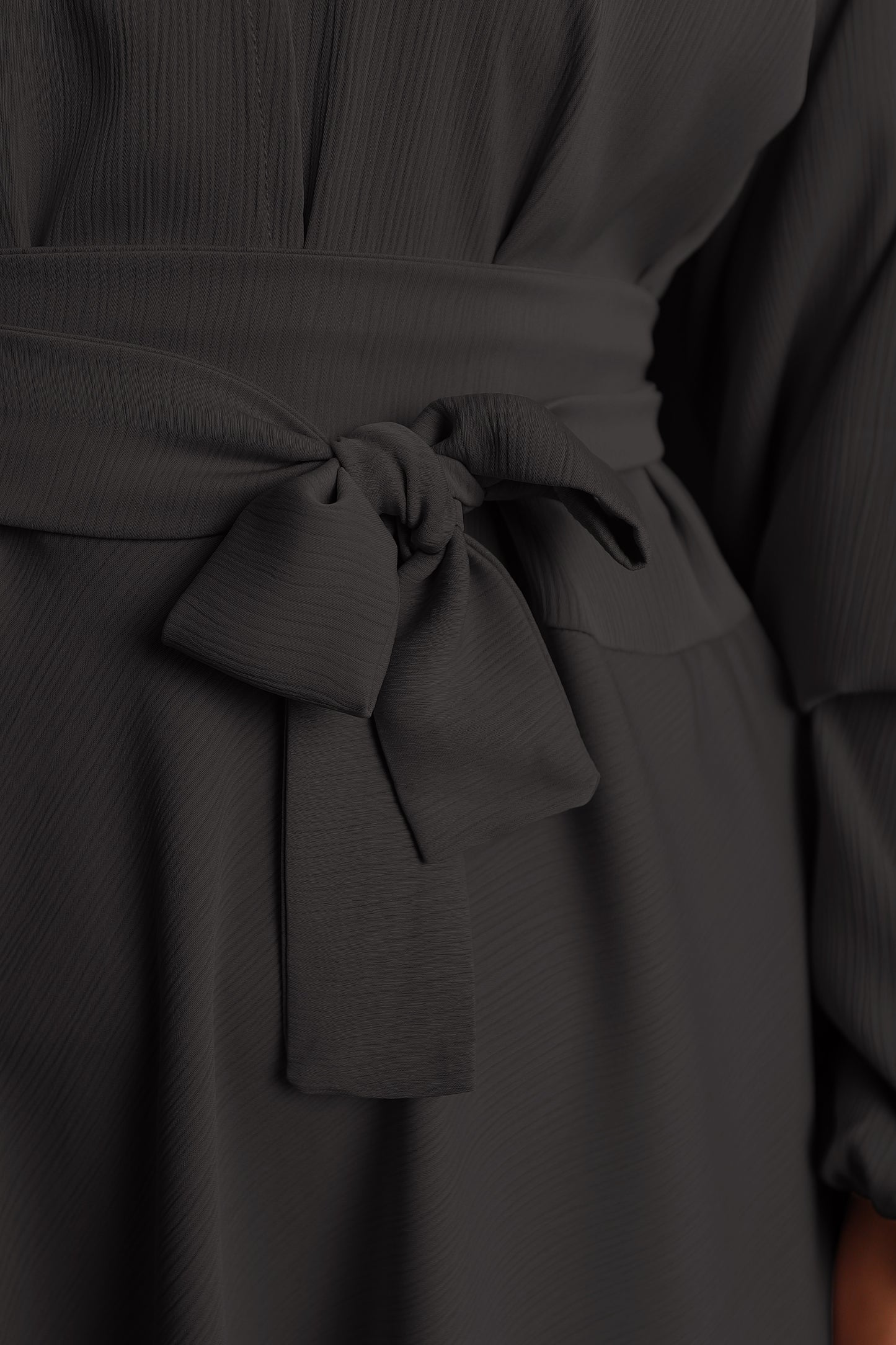 Amal wrap flare abaya Black in Fine Crinkle