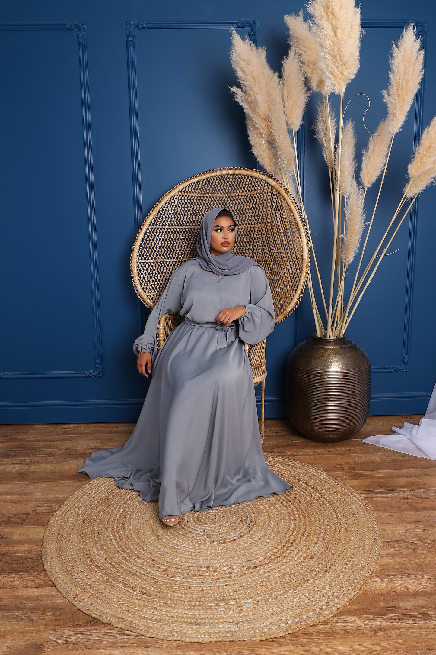 Amal Abaya Dove Grey in Fine Crinkle