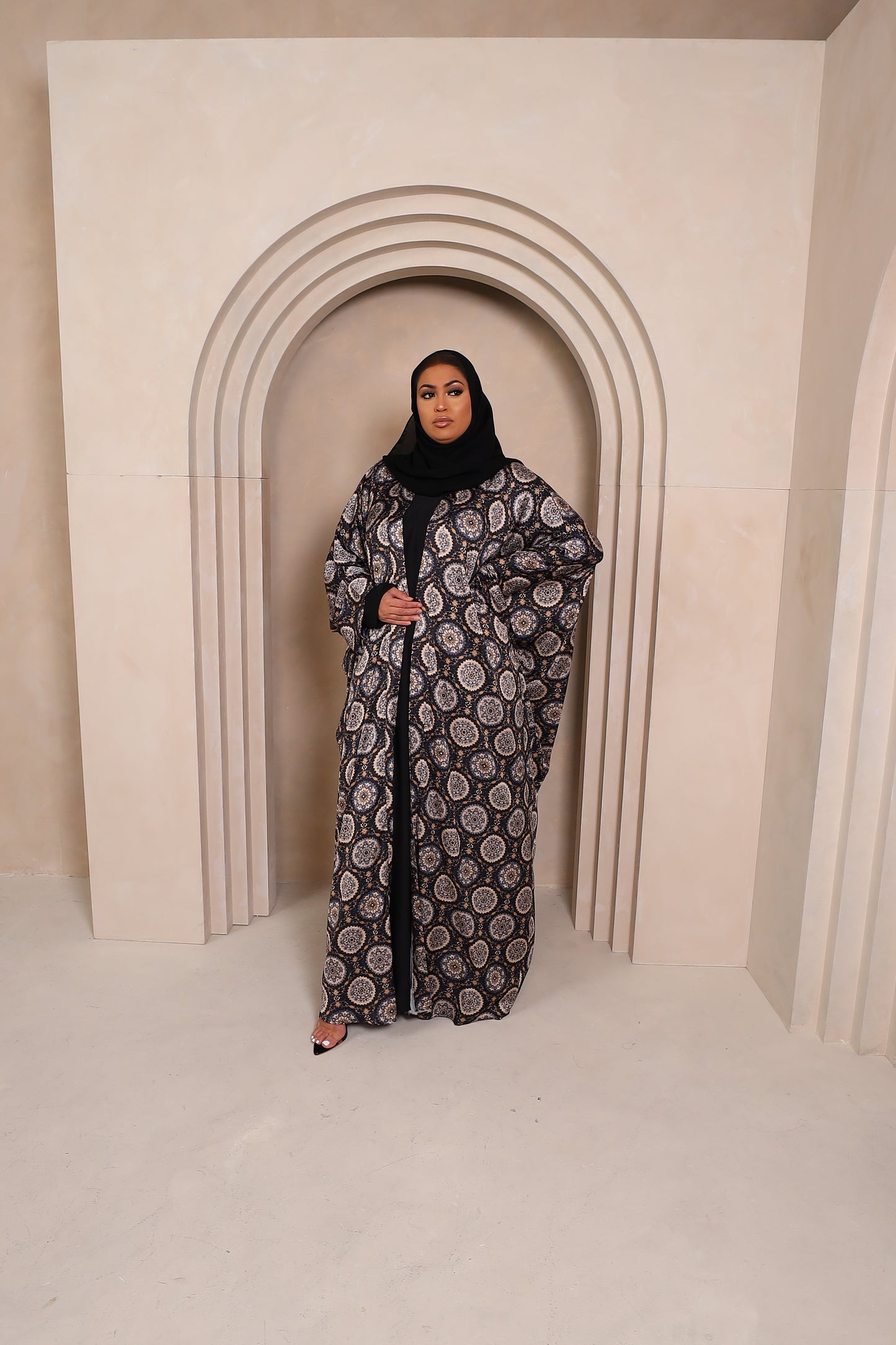 Zahra Indian Farasha Open Jacket Abaya with Black Inner -  4 piece set