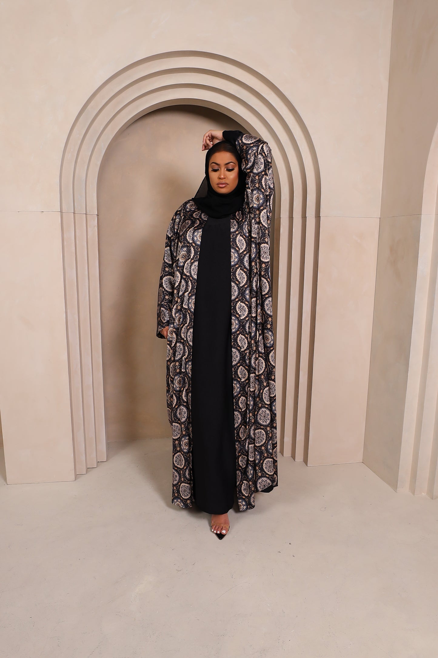 Zahra Indian Farasha Open Jacket Abaya with Black Inner -  4 piece set
