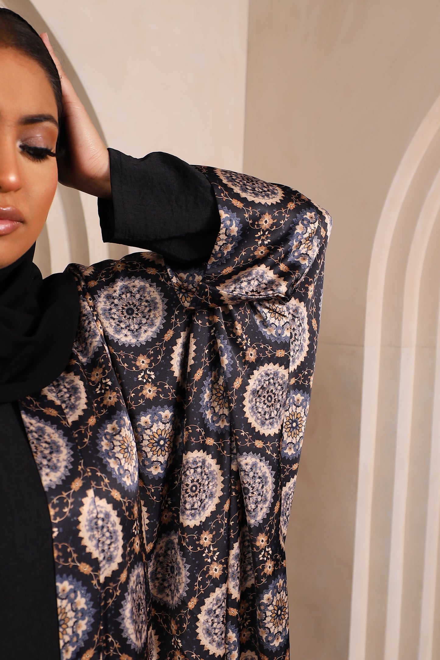 Zahra Indian Farasha Open Jacket Abaya with Black Inner -  4 piece set