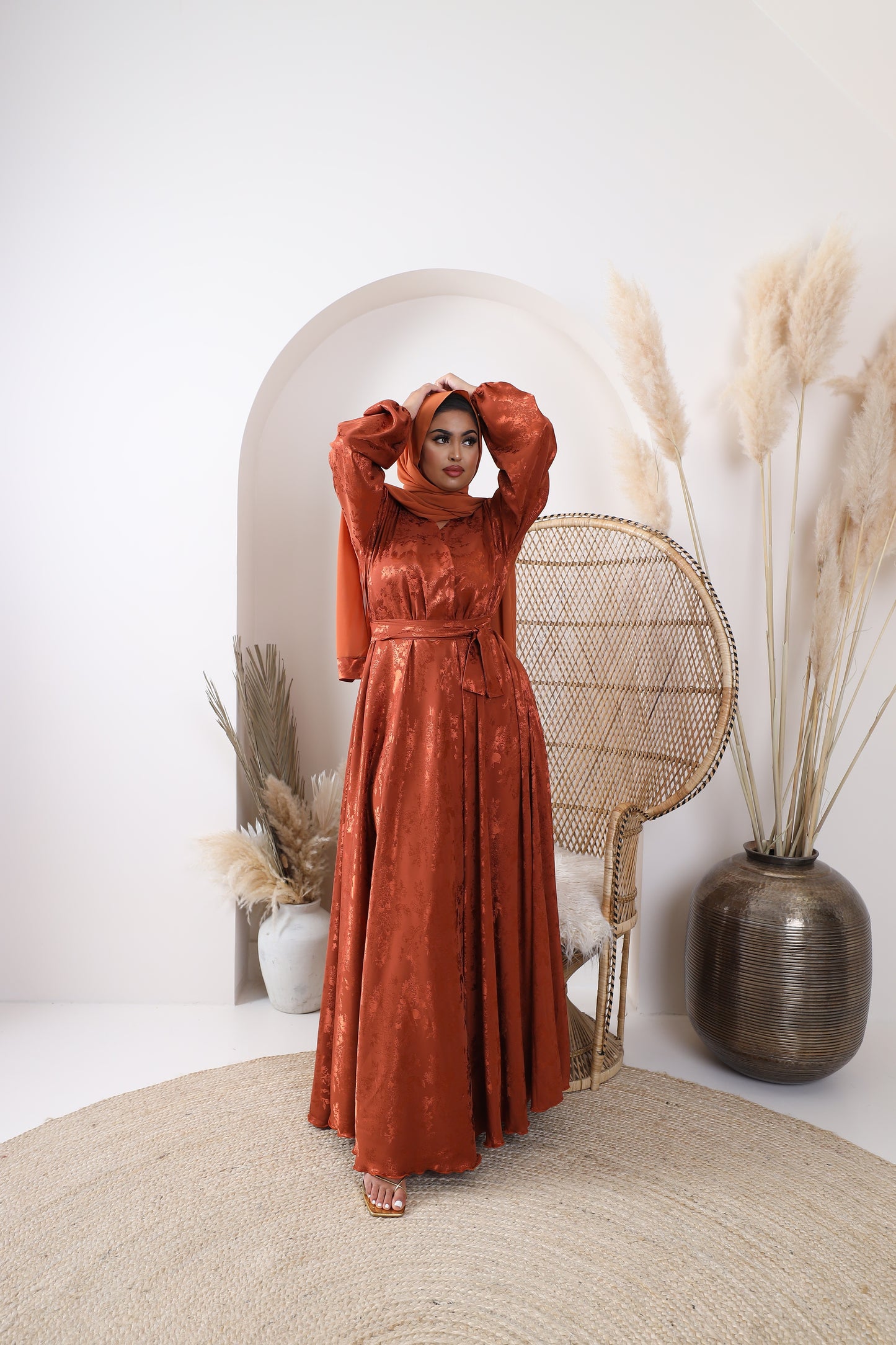 Amal Abaya Rust Jacquard